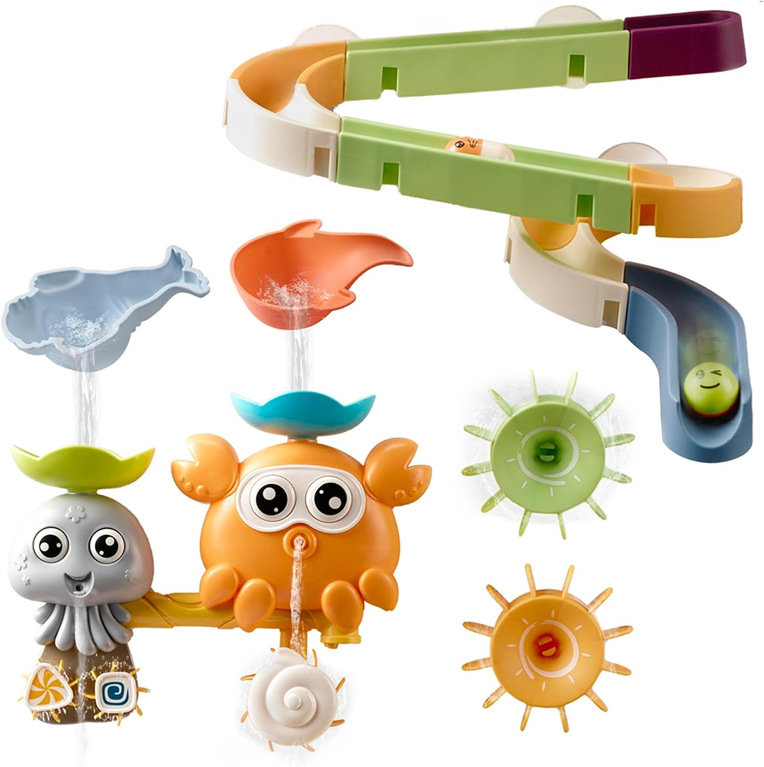 OR or TU Bath Toys Bathtub Toy Slide Water Toys Crabs Octopus Bath Toy Suction Cup Fidget Spinner Bath Toys for Toddlers Age 3 4 5+ Year Old