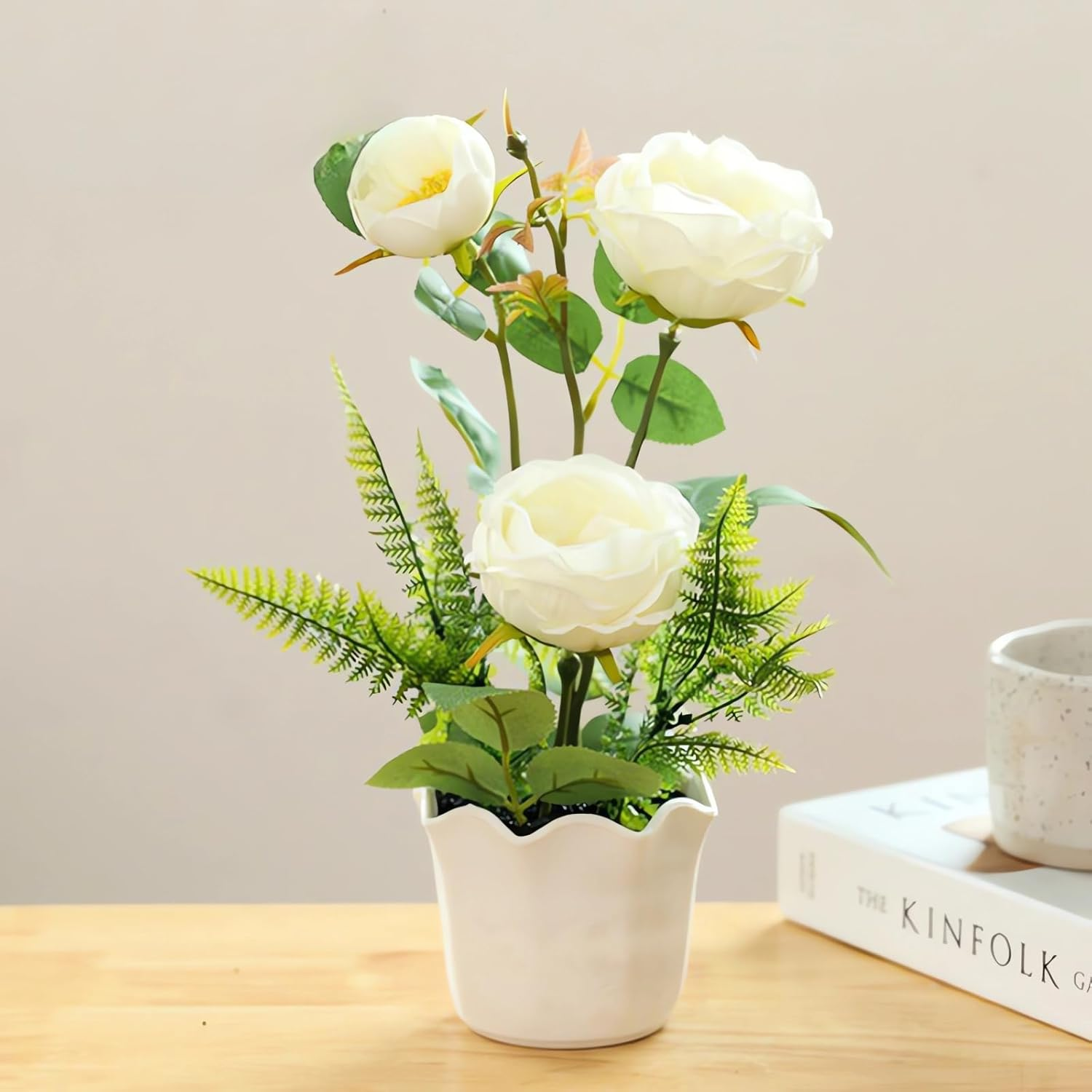 Artificial Flowers with Vase, Artificial Flowers in Vase, Fake Flowers Home Flower Arrangement, Balcony, Hallway, Garden, Bedroom, Living Room, Dining Table Decoration Flower A160 (A White) image number 1