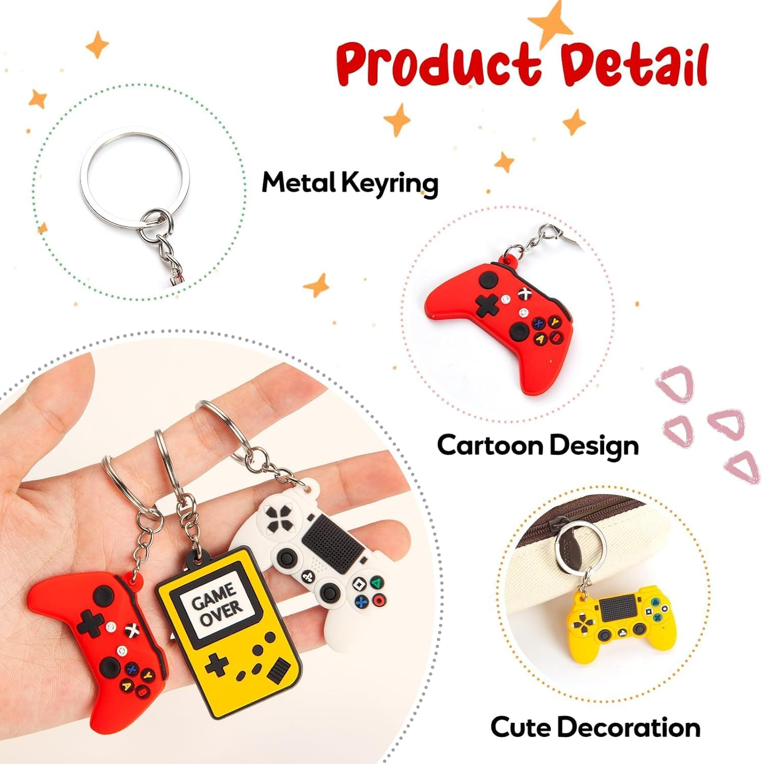 XUANZHI 18Pcs Game Keychain Keyring, Silicone Keyring Key Chain,Key Accessories for Kid Boy Girl Party Favors Gift image number 5
