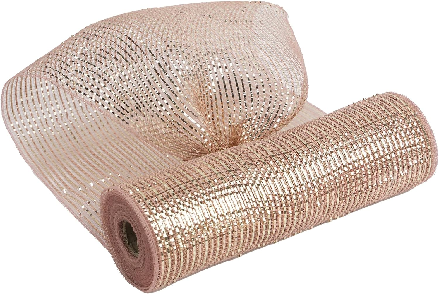 MEEDEE Rose Gold Deco Mesh 10 Inch Wide Ribbon for Christmas Tree, Metallic Mesh Basic Ribbon for Wreath, Wedding, Garland, Staircase, Mailbox Swag Decorating (30 Feet)