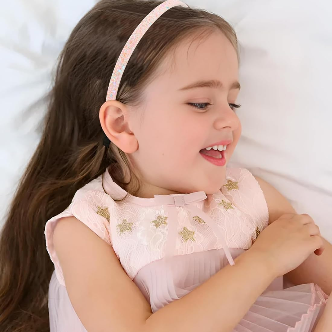 Pack of 5 Glitter Hair Bands Glitter Sequins Colourful Hair Accessory Plastic Non-Slip Glitter Confetti Rainbow Hair Bands with Teeth Sequins Coated Headbands for Little Girls image number 4