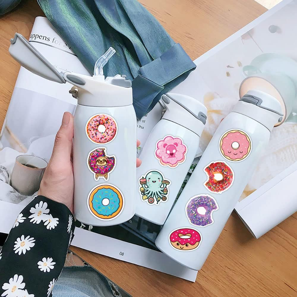Donuts Stickers 100Pcs, Cute Sweet Food Doughnut Decals for Kids Teens Teacher Party Favors Reward for Water Bottles Luggage Computer Scrapbook Skateboard Guitar Greetings Cards DIY Decorations image number 5