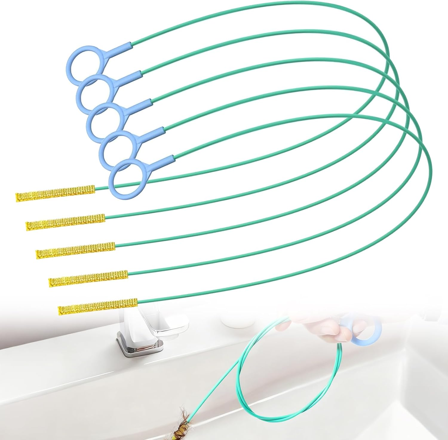 Pack of 5 Drain Cleaner Spiral, Unbreakable Stainless Steel Drain Cleaner Sticks, Flexible Pipe Cleaning Brush, Pipe Brush for Bathroom, Plug-In Hole, Kitchen, Drain Cleaner and Hair Catcher For