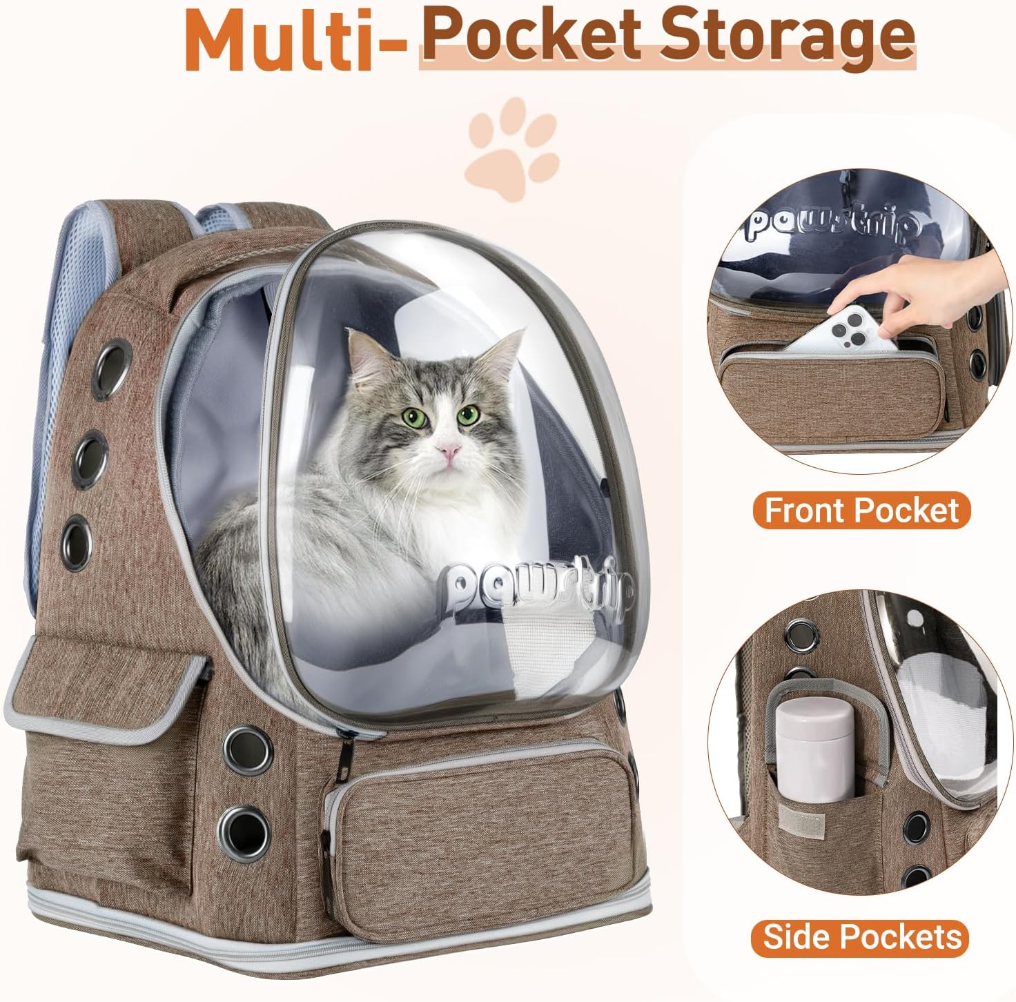 Pawstrip Cat Backpack Carrier with Large Space Bubble Window, Airline Approved Breathable Pet Carrier for Small Dogs Cats up to 15Lbs, Foldable for Travel Hiking & Outdoor Use - Black image number 3