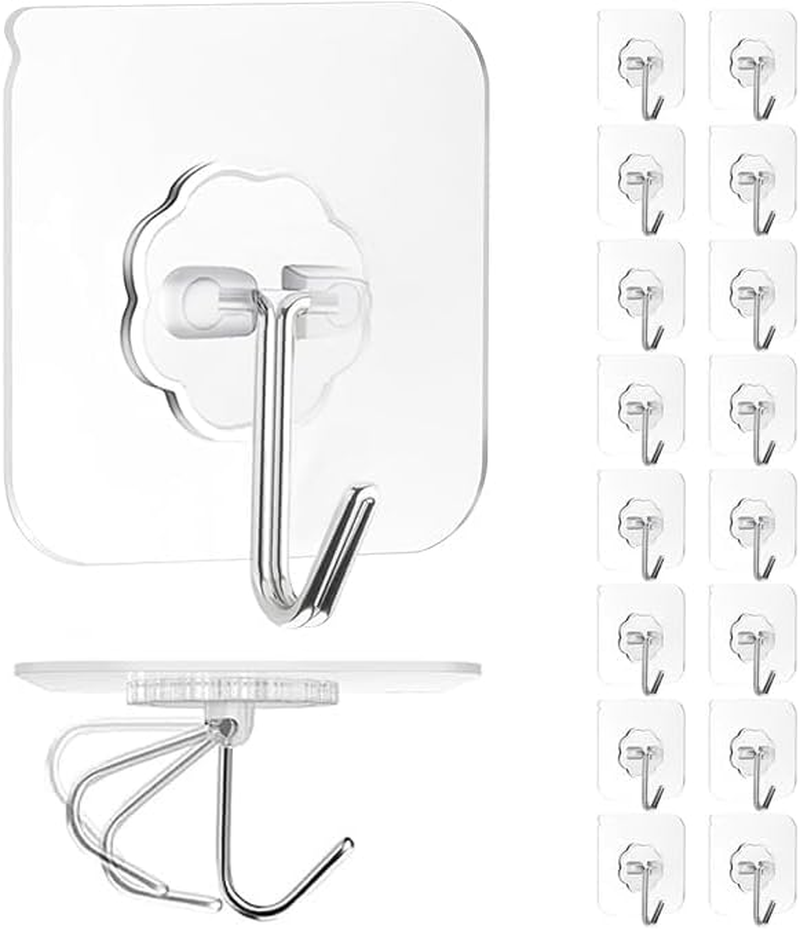 Adhesive Wall Hook, 16 Piece Set Heavy-Duty Thickened Self-Adhesive Hook，33Lb Max Loading，Transparent, Waterproof, Bathroom, Outdoor, Kitchen, Doors, Practical Tools. (16, 2.3&Prime;*2.3&Prime; 33Lb Max) image number 2