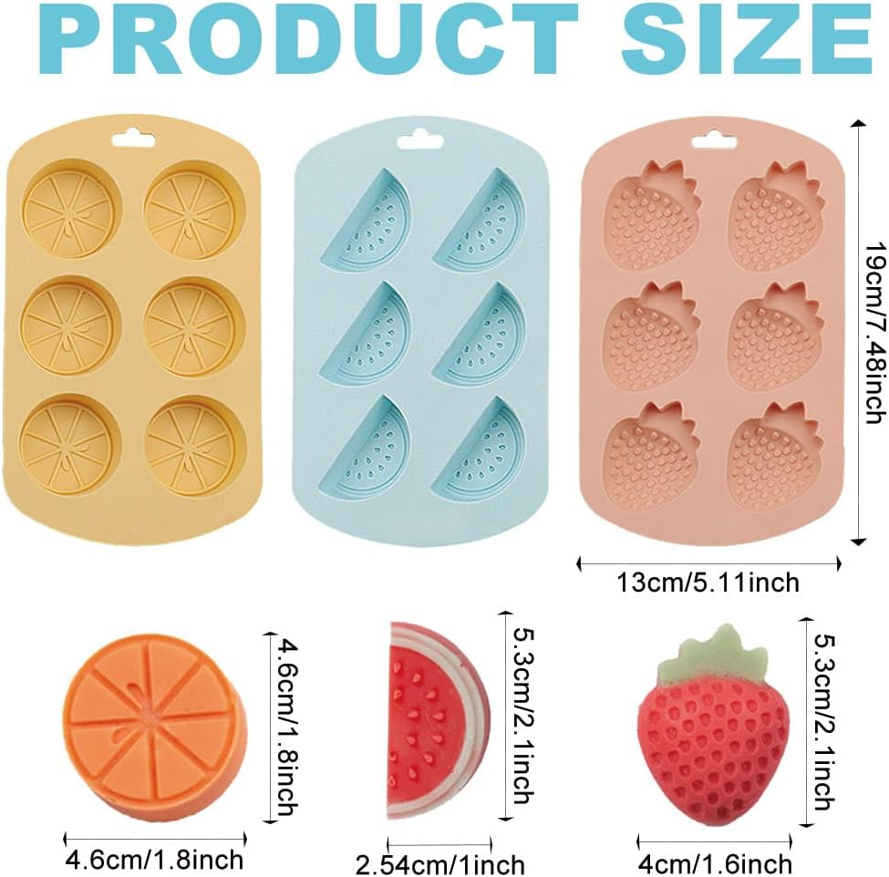 Homiliky 3 Pack Gummie Molds，Fruit Shape Food Grade Silicone Candy Molds 3D Mini Strawberry Watermelon Lemon Fruit Shape Silicone Candy Molds Non-Stick Cake Decoration Mold for Hard Candy, Chocolate image number 2
