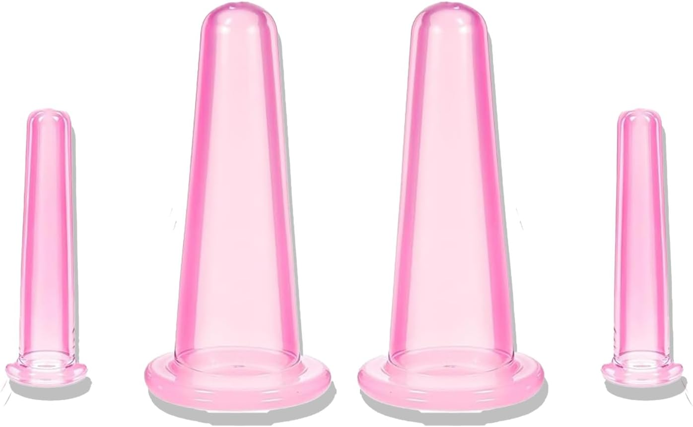 Xlihdzum 4-Piece Facial Cupping Therapy Set - Anti-Cellulite Silicone Vacuum Cups for Face & Eye Massage, Facial Cupping Cups for Beauty/Anti-Aging/Lymphatic Drainage (Pink, 2 Small + 2 Large) image number 3