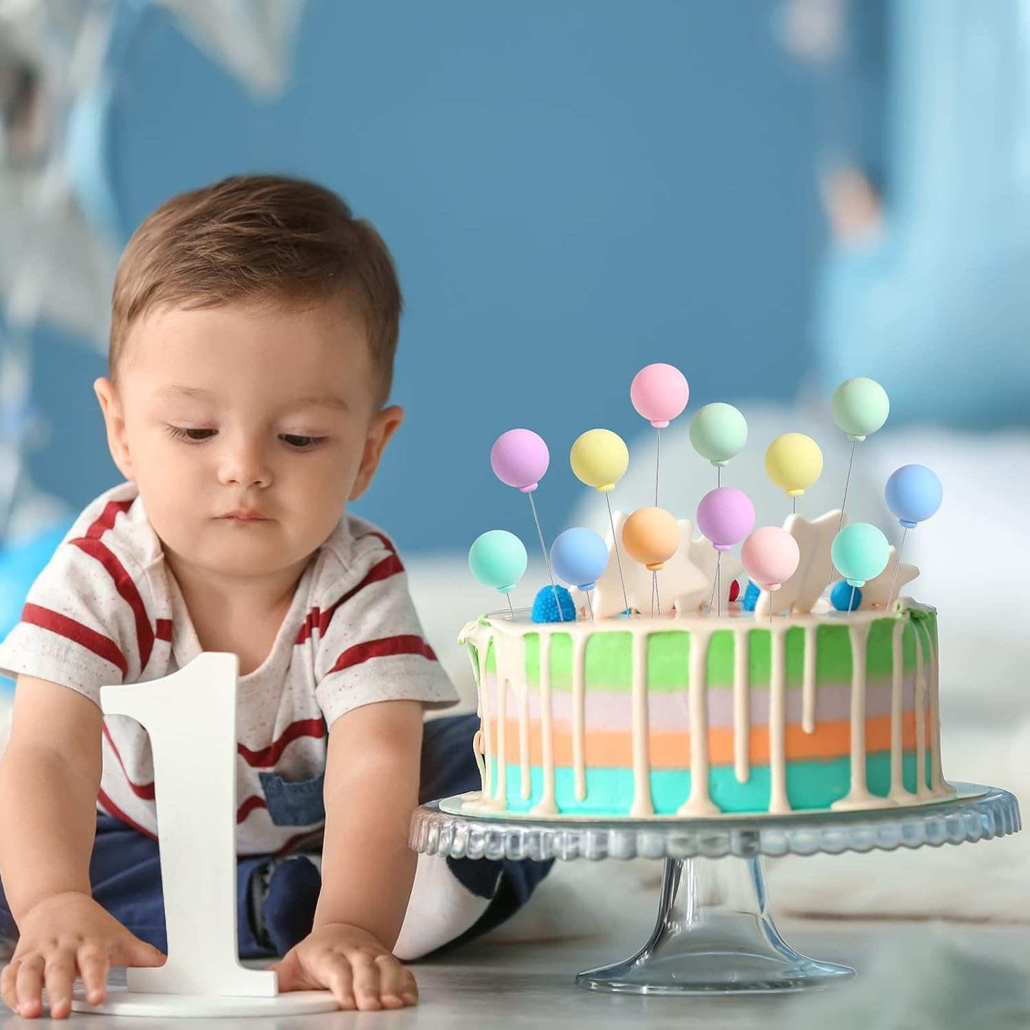 Sieral 60 Pcs Mini Balloon Cake Toppers Rainbow round Balls Cupcake Toppers for Birthday Baby Shower Wedding Party Decorations, 12 Colors image number 4