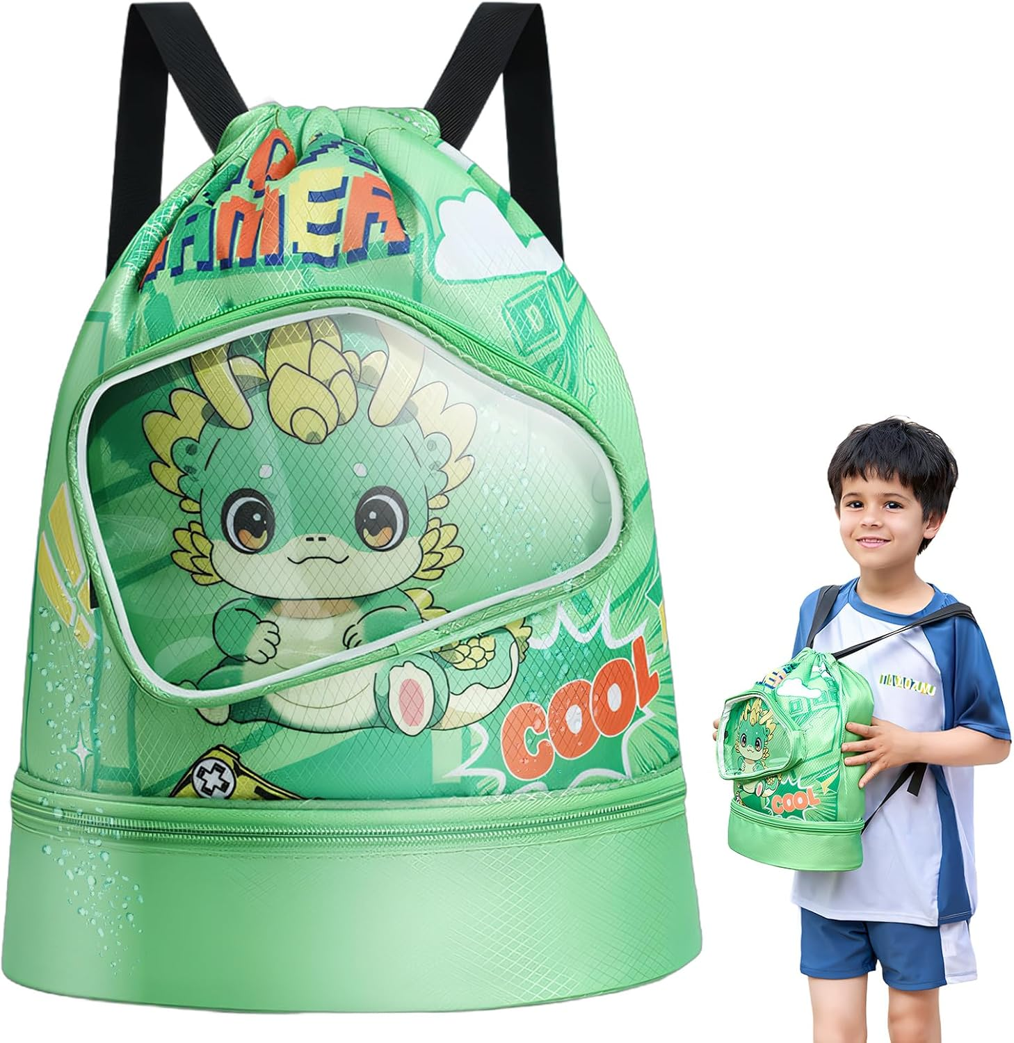 Kids Swimming Bag Waterproof Wet and Dry Storage Backpack Adjustable Shoulder Straps Ideal Children'S Swimming Bag with Waterproof Compartment Ideal for Pool and Beach Activities Swim Bag Kids