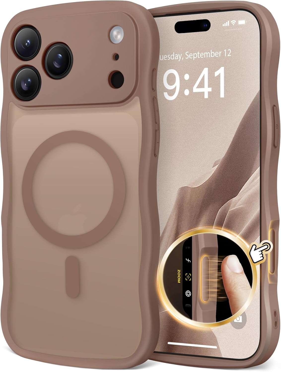 CAPRARO Magnetic for Iphone 17 Pro Max Case for Women Girls, Upgraded [Full Camera Protection] [Compatible with Magsafe] Cute Wave Translucent Matte Phone Case for Iphone 17 Pro Max, Brown image number 4