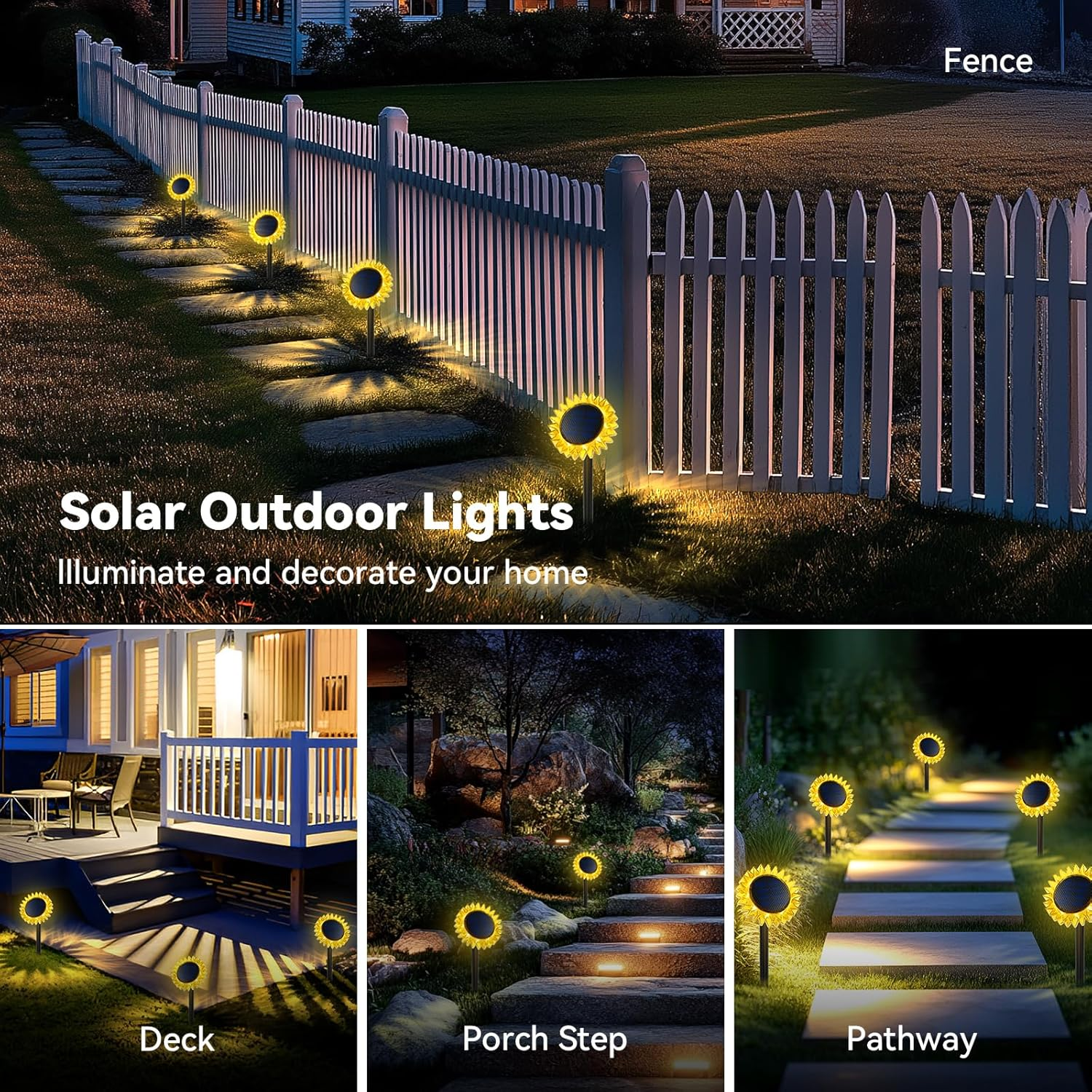 Solar Pathway Lights - 4 Pack LED Sunflower Garden Light, Waterproof Outdoor Decor for Wall, Lawn, Yard, Walkway, Patio, Landscape image number 6