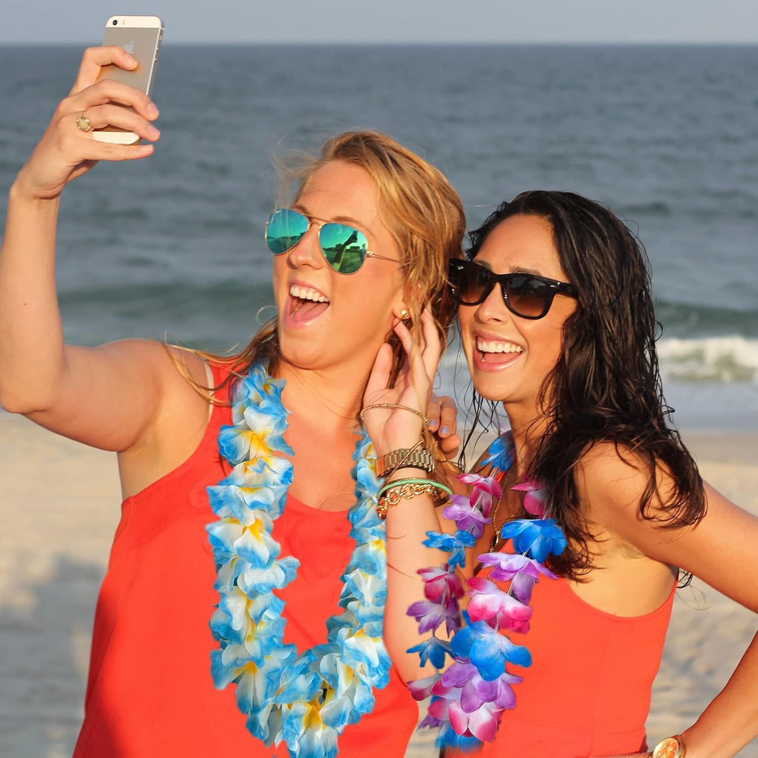 Gooduping 50 PCS Hawaiian Leis Luau Party Decorations Tropical Party Favors Lei Hawaiian Flower Hair Clip,Headbands and Wristbands Perfect for Your Hawaii Luaus Party. image number 4