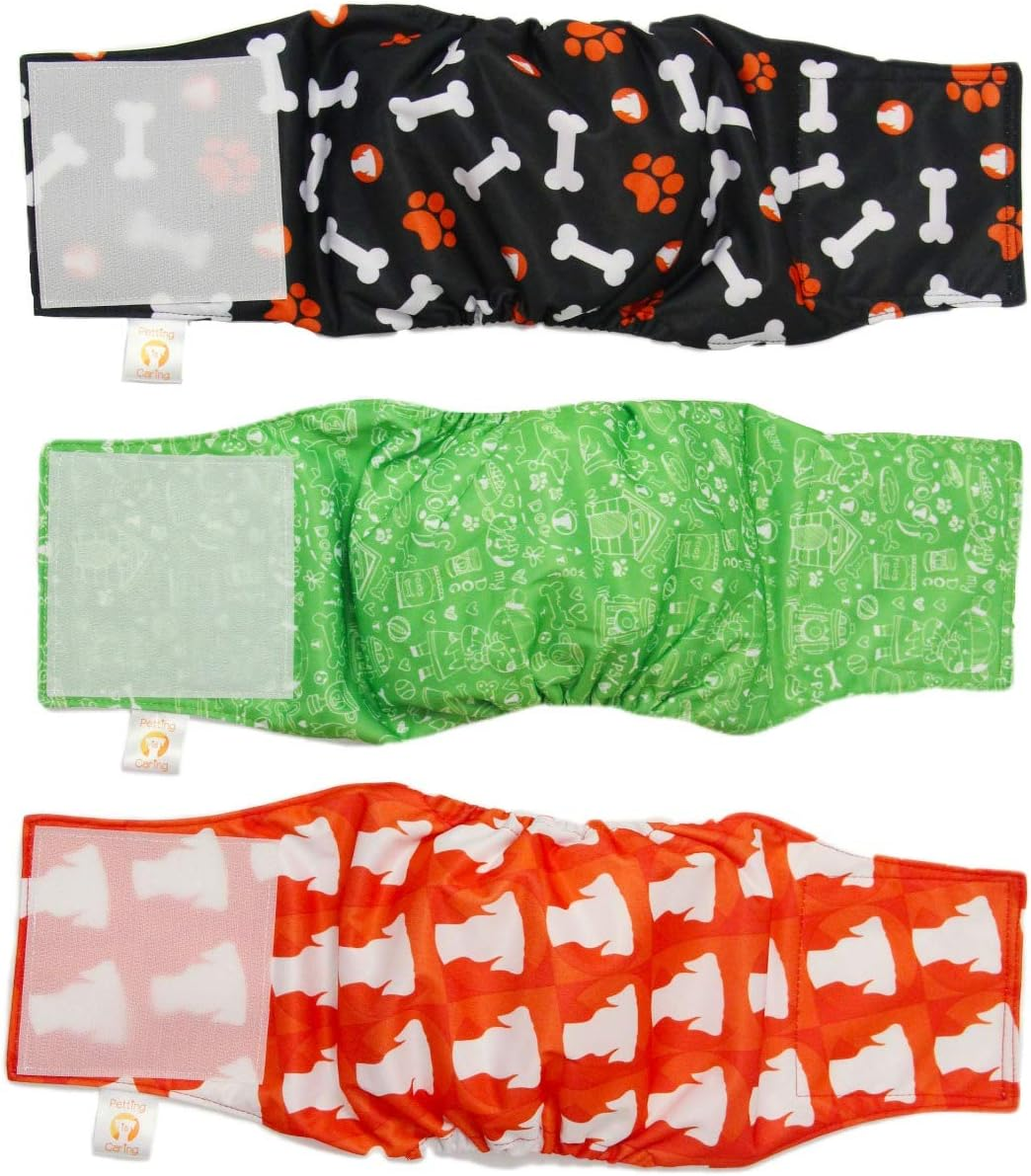 Male Dog Wraps Washable & Reusable by PETTING IS CARING - Belly Band Diapers Materials Durable Machine Washable Simple Solution for Pets Incontinence