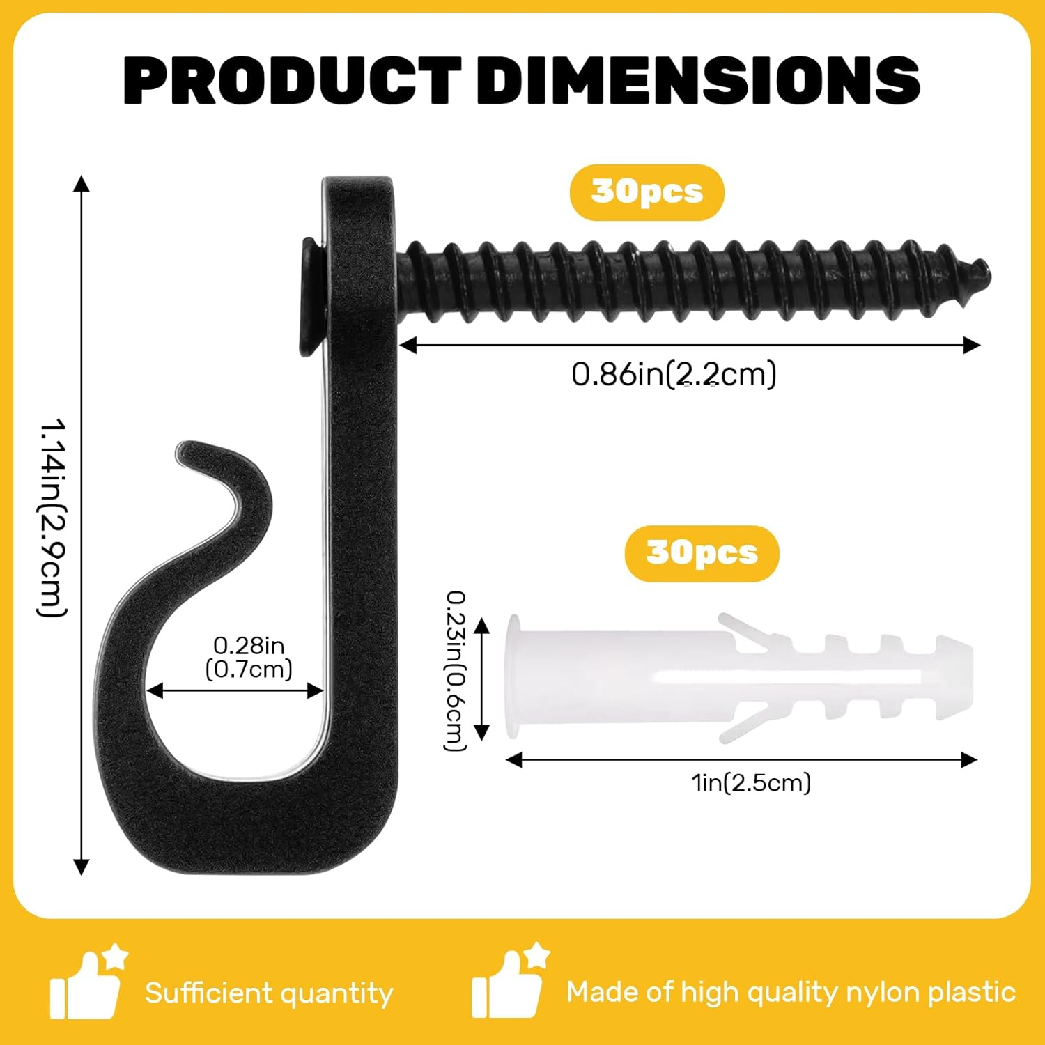 30Pcs String Light Hooks Durable Anti-Rust Waterproof Light Hooks for Hanging Fairy Lights Hanging Plants Wind Chime Basket Securely Buckle Design Indoor Outdoor Use (30, Black)