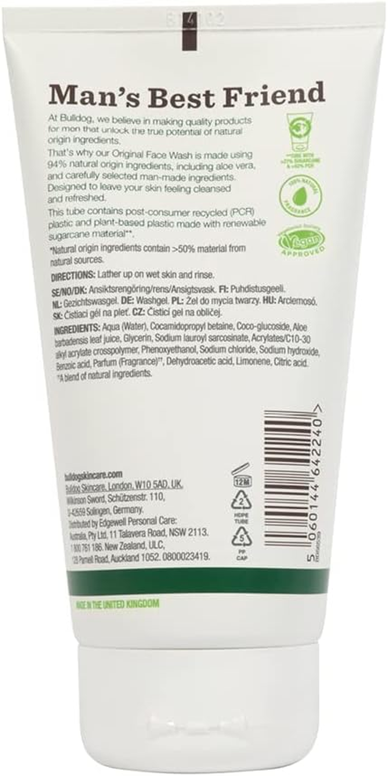 Bulldog Skincare for Men Original Face Wash, Mild and Non-Drying Cleanser, with Aloe Vera, Camelina Oil and Green Tea, 150Ml (Pack of 2) image number 3