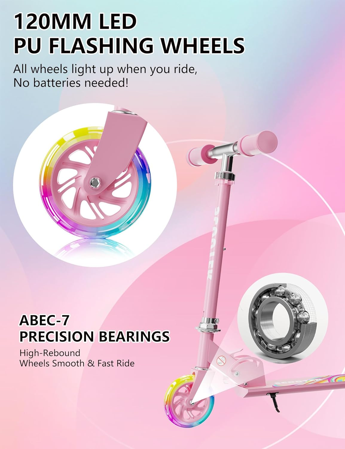 Scooter for Kids Ages 3+, 2 Wheels Kids Kick Scooter with Led Light up & 3 Levels Adjustable, Lightweight Foldable for Boys&Girls image number 5