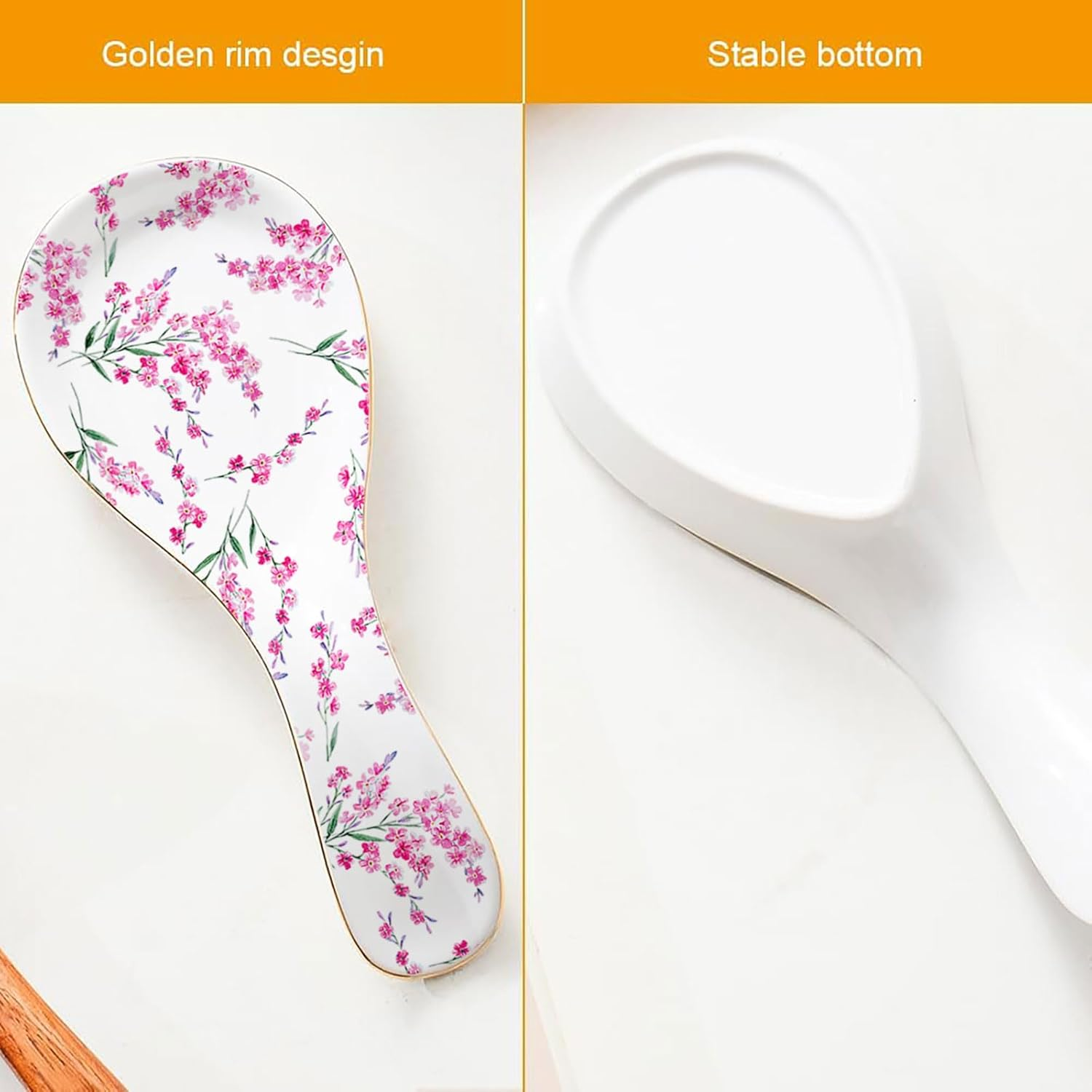 Ceramic Spoon Rest for Stove Top Kitchen Counter Large Spoon Holder Farmhouse Floral Flowers Print Coffee Spoon Cooking Utensil Tools Rest Modern Kitchen Decor image number 2