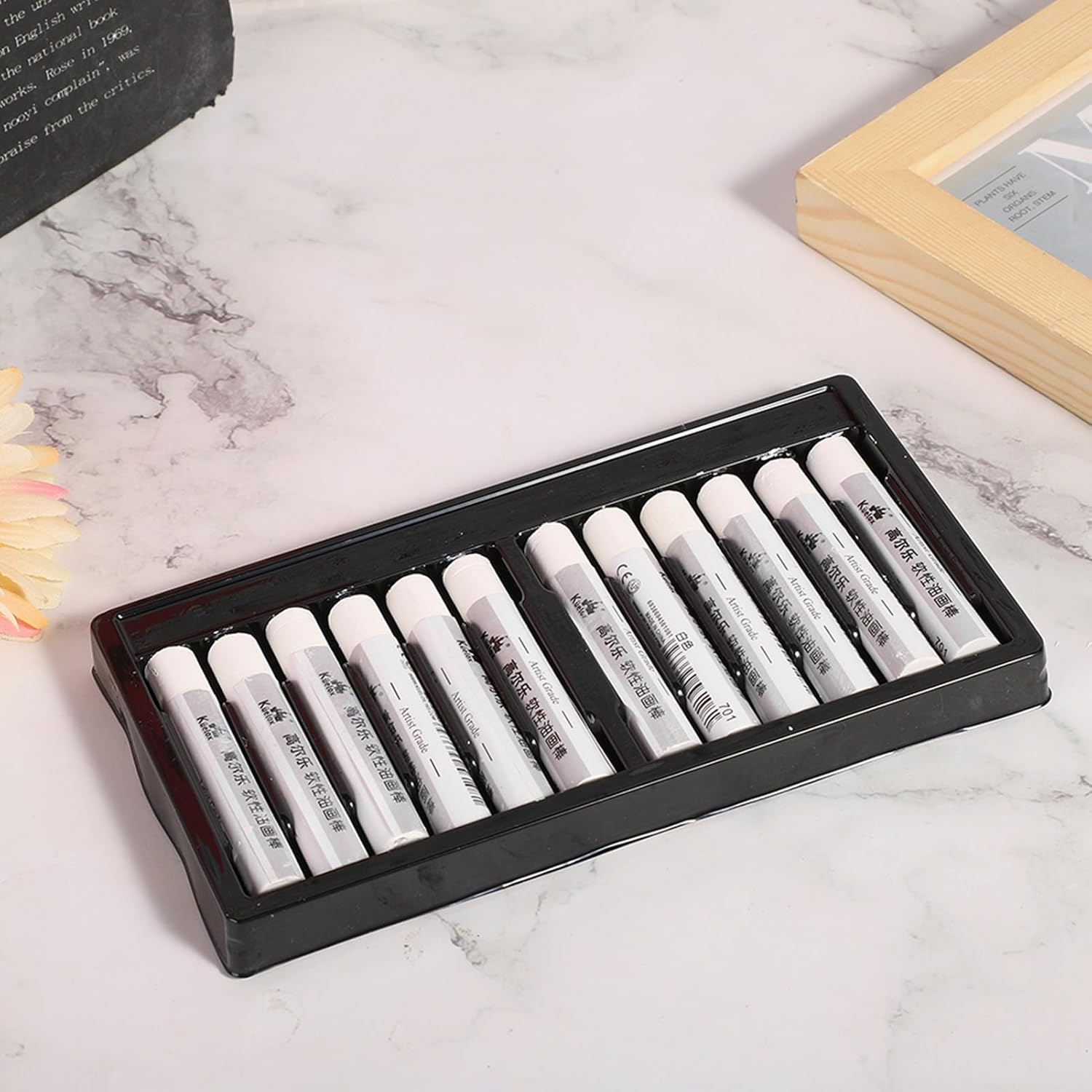 Oil Pastels, 12PCS White Oil Paintstik Easy to Color Oil Painting Stick Wear Resistant Painting Tool Children Art Supply for Artists, Beginners, Students, Kids Art Painting Drawing image number 4