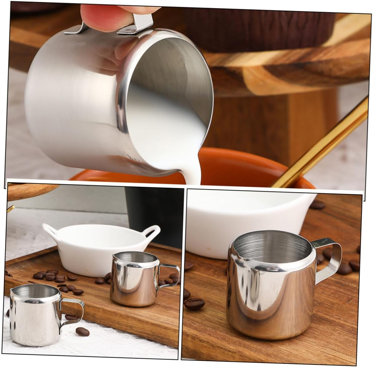 CATIEBYE 3Pcs Stainless Steel Milk Frothing Cups for Espresso Latte Art Steaming Pitchers with Nonstick Surface Multifunctional Sauce and Milk Steamer for Coffee Use image number 4