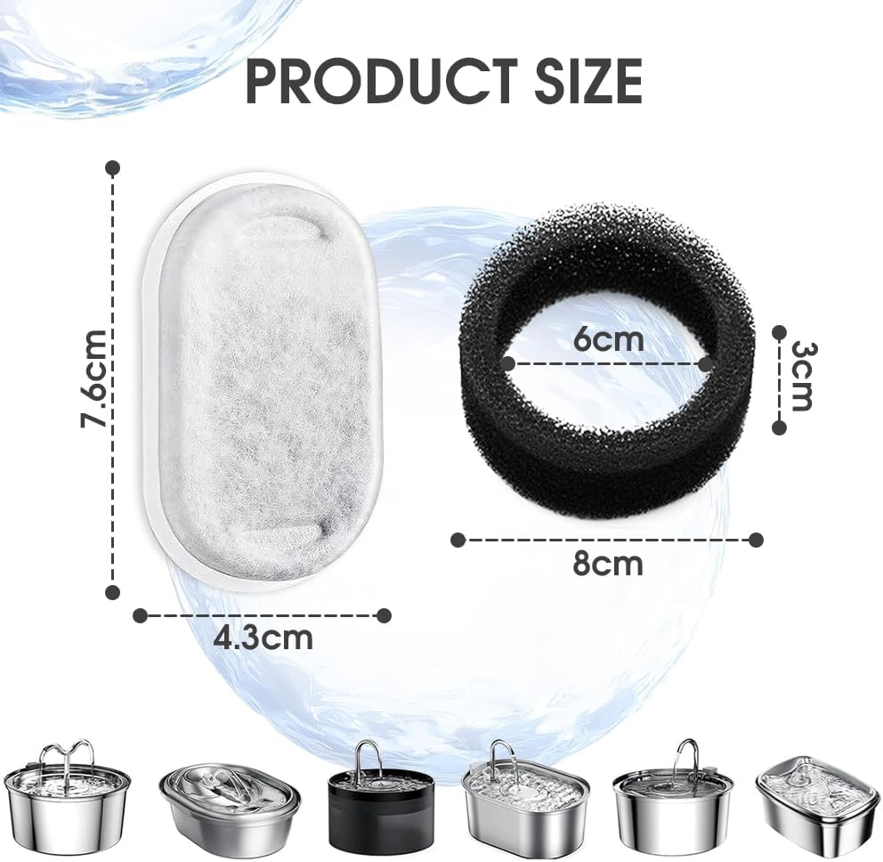 Sonicefit 40Pcs Cat Water Fountain Filters Replacement, Automatic Pet Water Dispenser Filter for Stainless Steel 108Oz/3.2L & 67Oz/2L Fountain, 9 Months Set Replacement Filters Pre-Filter Sponges image number 5