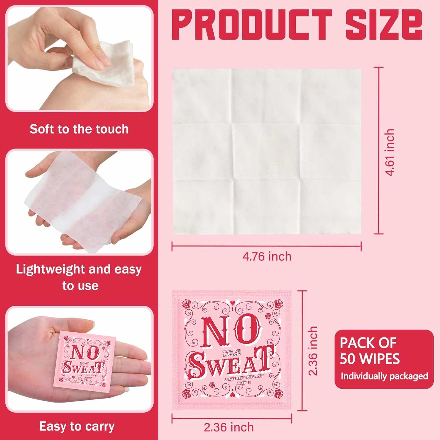 EDTOY Body Wipes 500 Pieces of Rose Antiperspirant Deodorant Wipes and Travel Deodorant Individually Wrap Hypoallergenic Mini Deodorant Underarm Sweating and Travel to Clean Skin for Female Male Teenagers image number 1