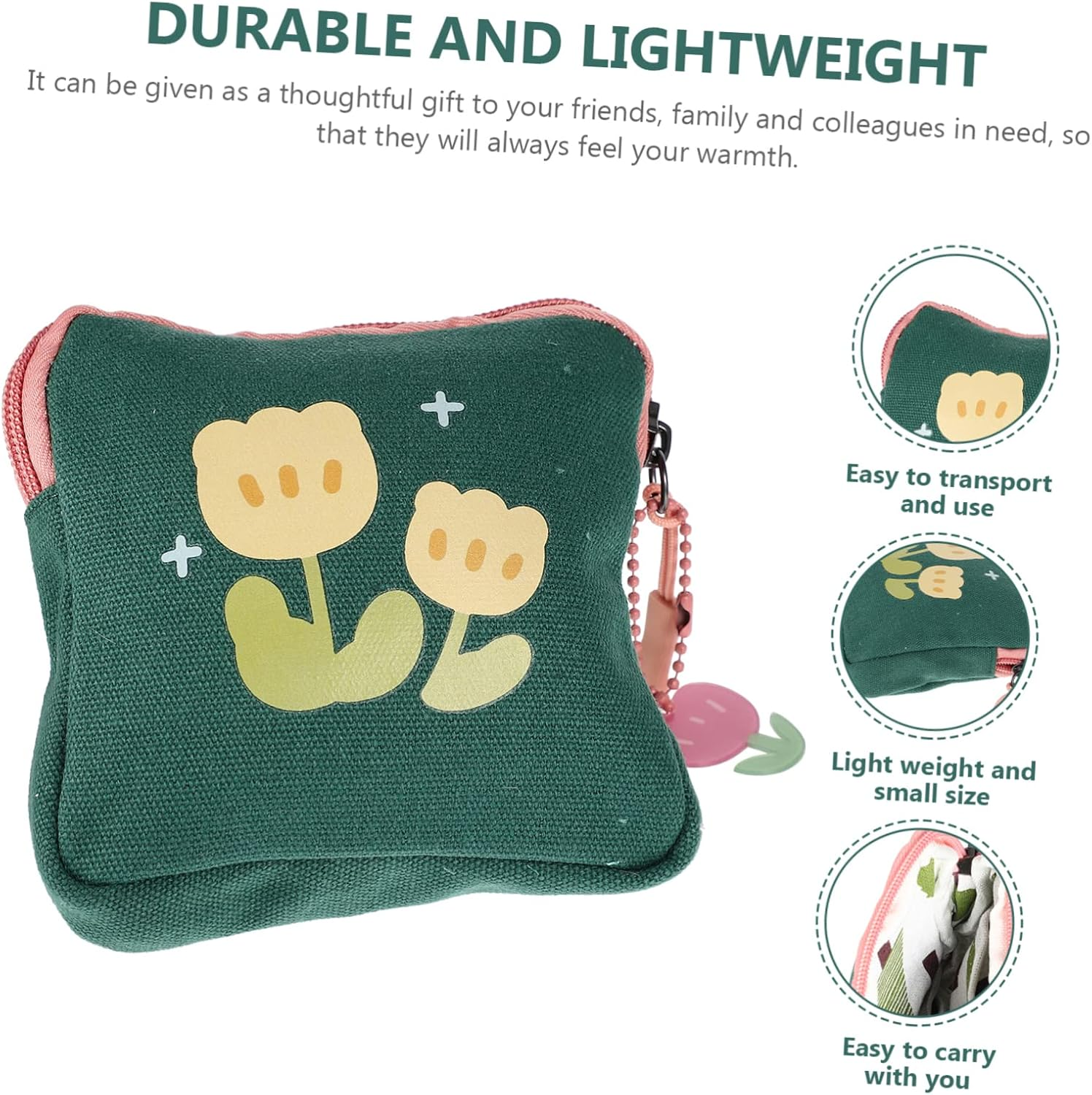 GOOHOCHY Floral Square Coin Purse Teen Storage Bag for Periods Nappy Bags Sanitary Napkin Pouch Lightweight Portable for Students Outdoors image number 3