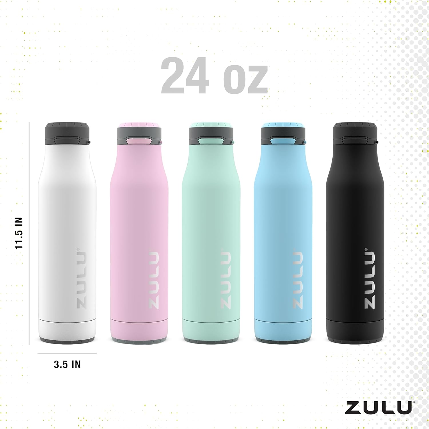 ZULU Ace Vacuum Insulated Stainless Steel Water Bottle with Leak-Proof Locking Lid and Removable Base, 24Oz Bottle