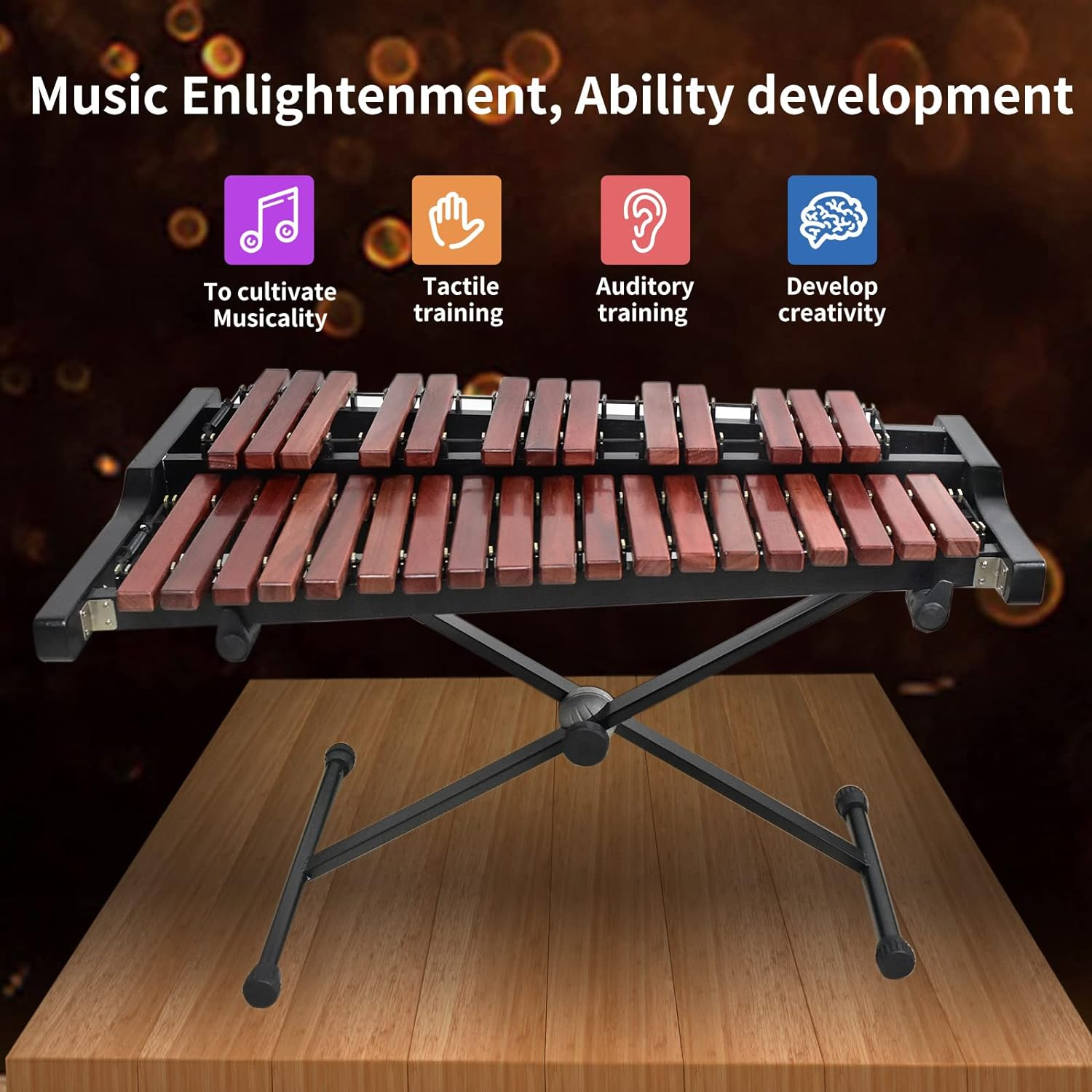 Voodans 32 Note Xylophone Professional Wooden Glockenspiel Xylophone with Mallet and Adjustable Stand image number 3