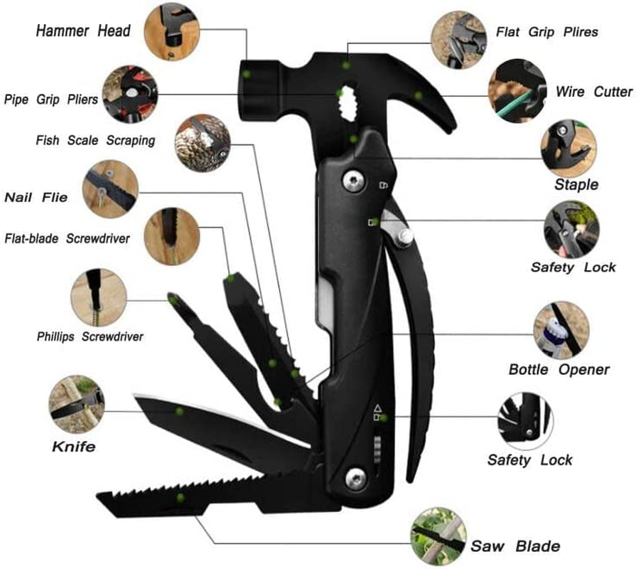 15-In-1 Multitool Hammer Black 18 in 1 Snowflake Multi Tool, Camping Accessories Survival Gear, Dad Husband Grandpa Men Cool Gadget Stocking Stuffers Gift, Christmas Birthday Father'Day Gift