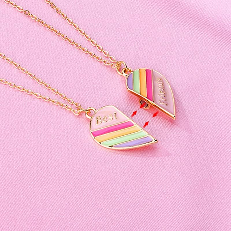 Magnetic BFF Necklace for 2 Girls Heart Rainbow Friends Necklace for Best Friend Christmas Birthday Gifts for Bestie Matching Friendship Necklaces for 2 Teen Girls image number 2