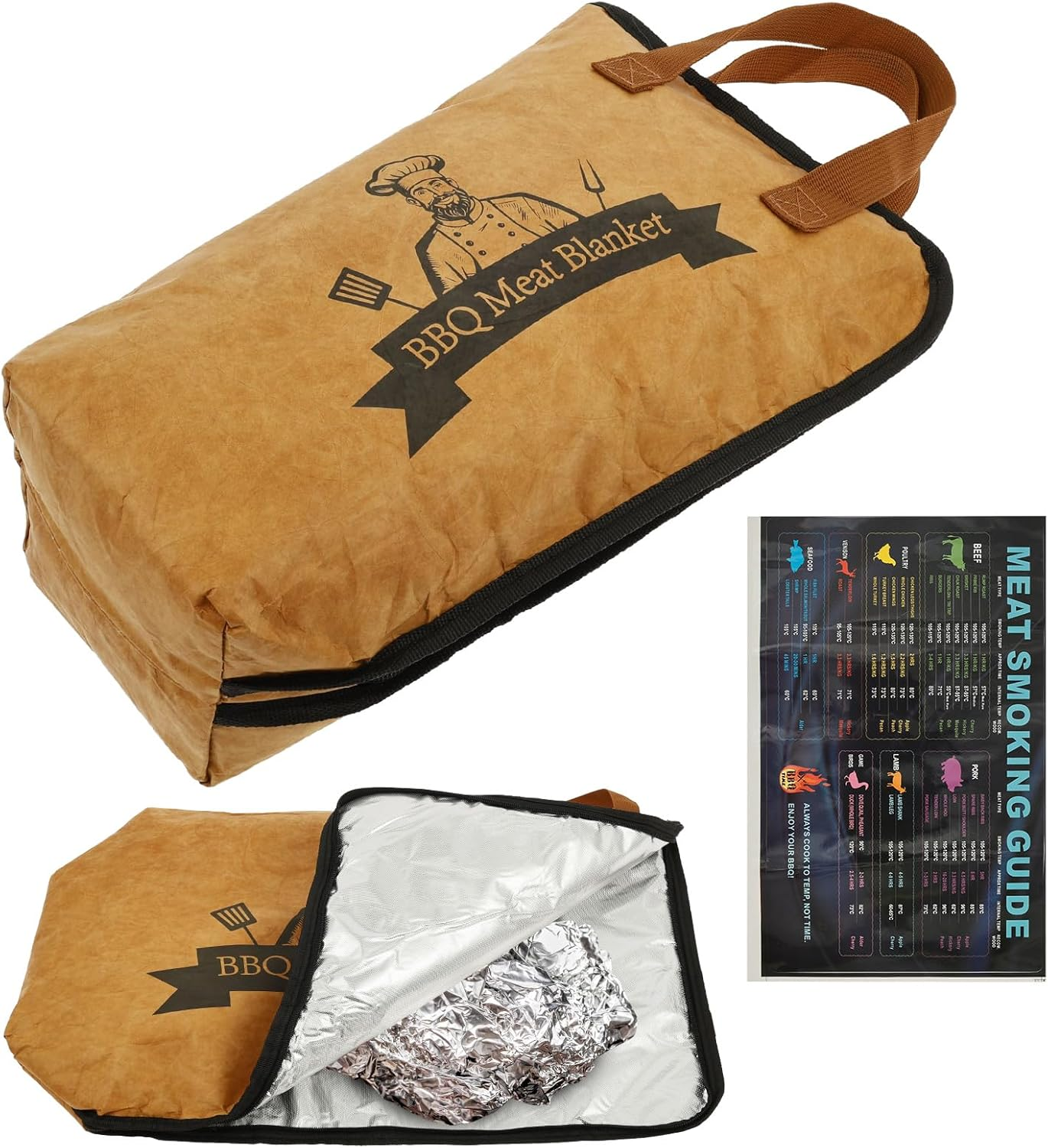 2Pcs BBQ Blanket for Resting Meat, 21In+15In Meat Insulated Resting Bag with Grilling Guide, Reusable 5 Layer Smoker Meat Resting Blanket, Heat Resistant Grilling Meat Insulated Bag for Most Kitchen image number 2