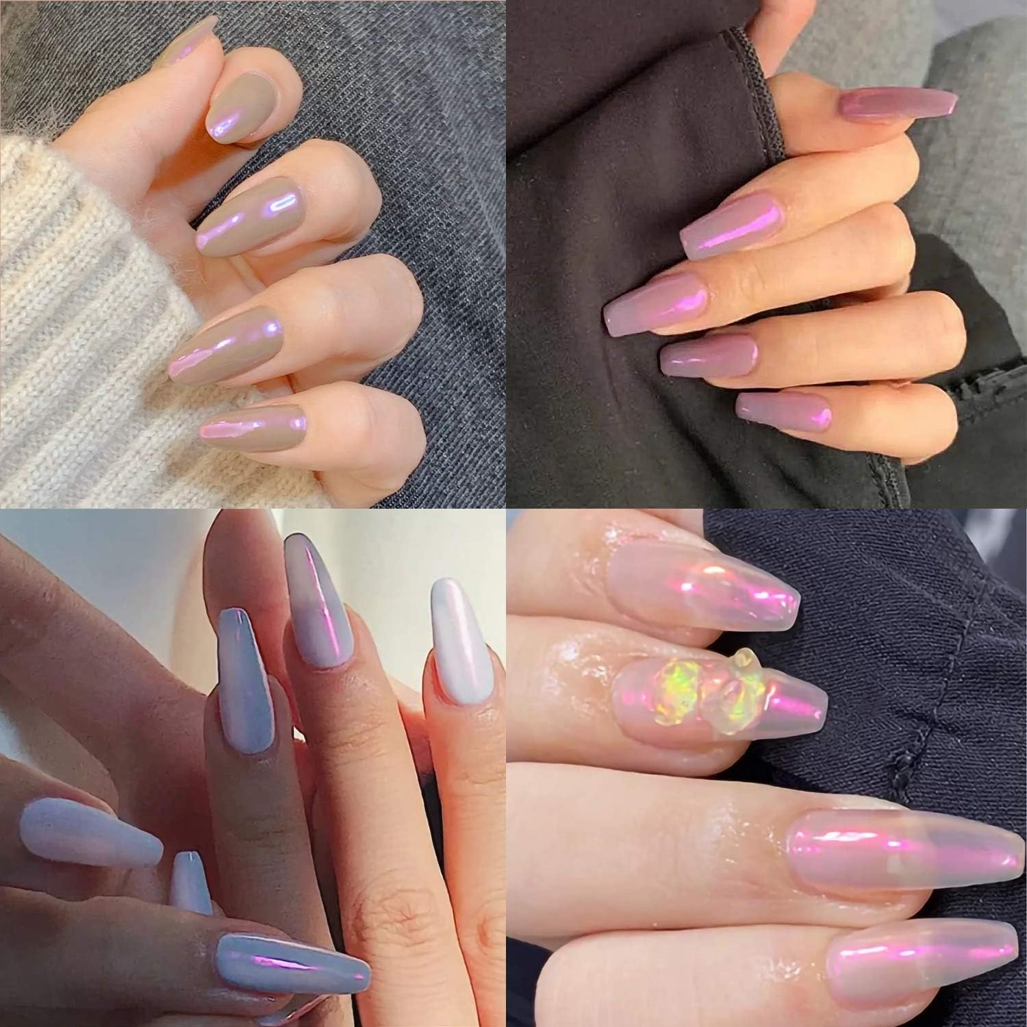 Aurora Chrome Nail Powder Upgrade Aurora Iridescent Nail Powder Multi Mirror Effect Mermaid Neon Transparent Powder for Nail Art D&eacute;cor