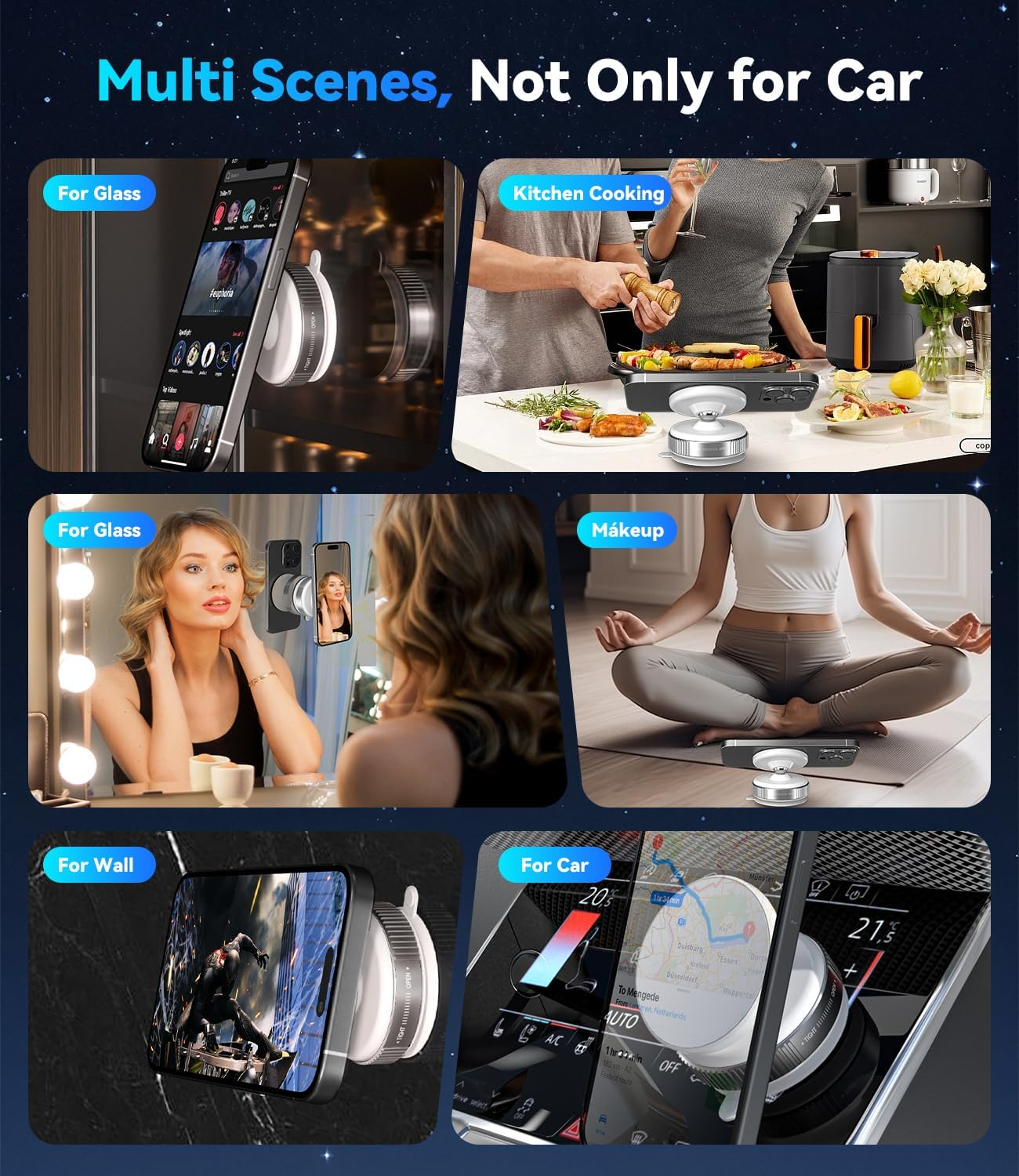 Cloudvalley 360&deg; Adjustable Magnetic Car Phone Holder with Rotating Suction Cup,[Compatible with Magsafe] Car Phone Mount for Iphone & Android, Strong Vacuum Suction for Dashboard & Windshield,White - Black image number 5