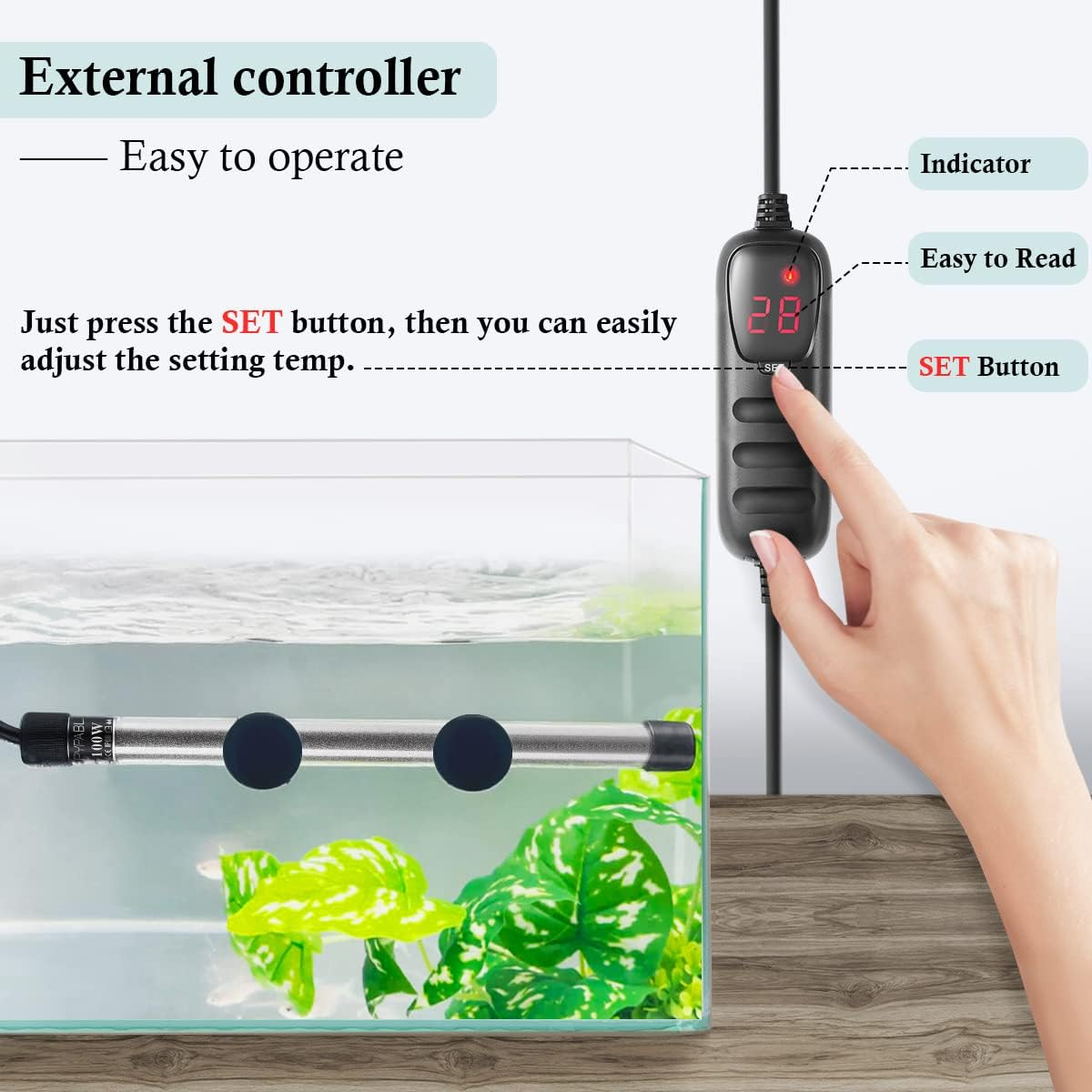 PYPABL Mini Submersible Aquarium Heater, 25W 50W 100W Small Heater for Fish Tank 1-100L with External Controller (100W) image number 3