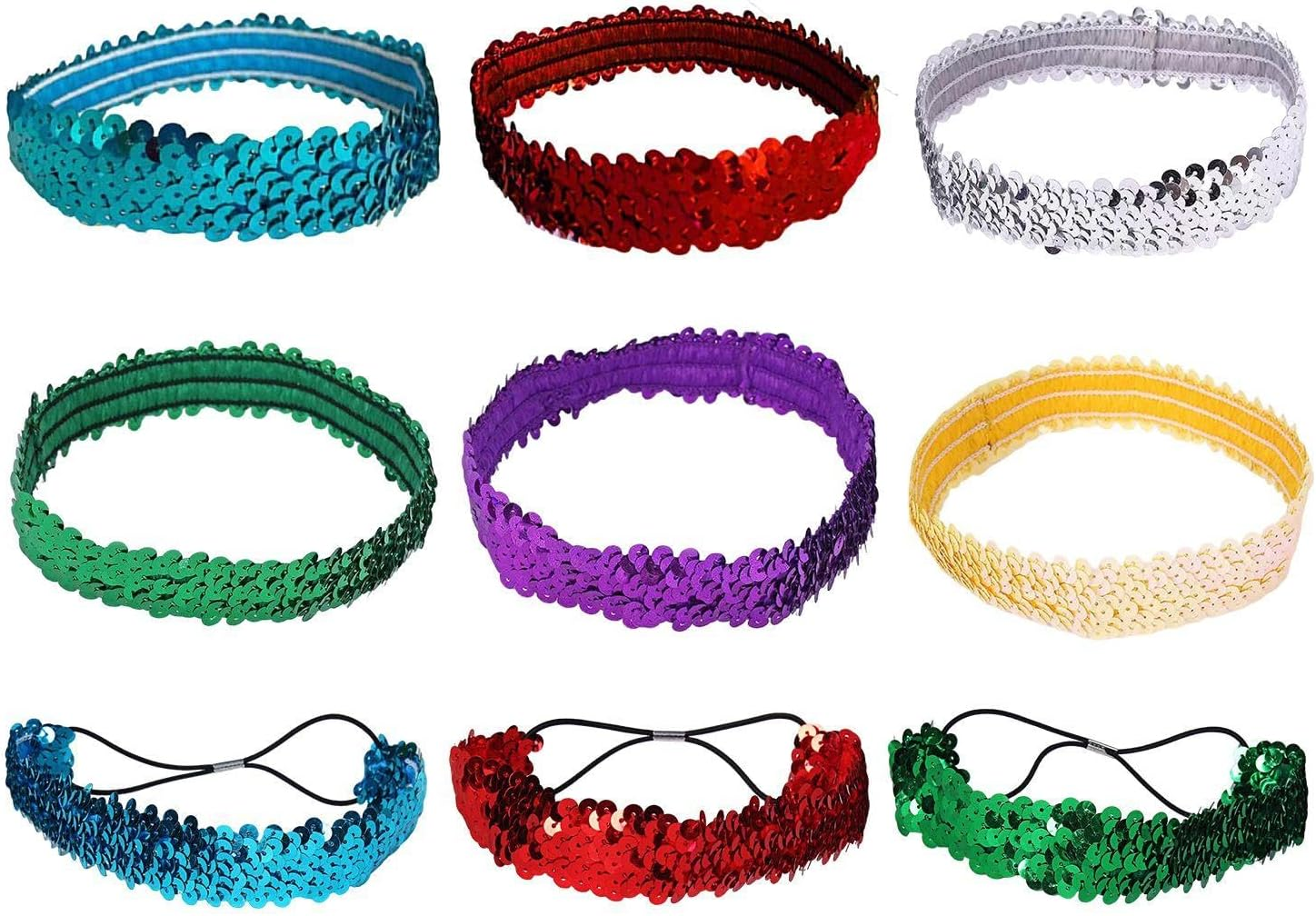 6-Piece Stretch Sequin Headband and 3-Piece Sequin Headband with Elastic Band, Shiny Headband, Creative Hair Accessories, Clothing Accessories image number 2