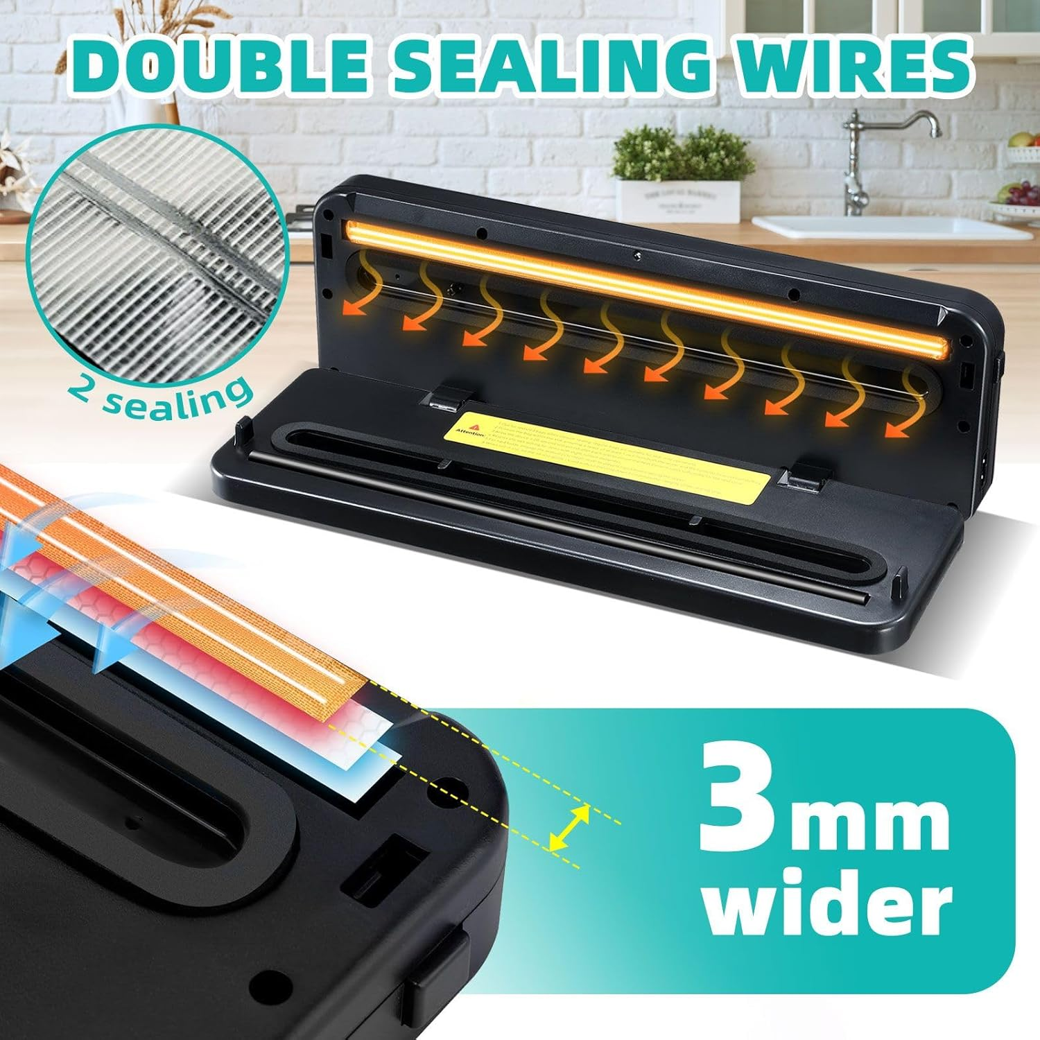 80Kpa Vacuum Sealer Machine Fresh Meat Dry Wet Food Saver Storage Machine Heat Packing120W Countertop Automatic Airtight with Bags image number 3