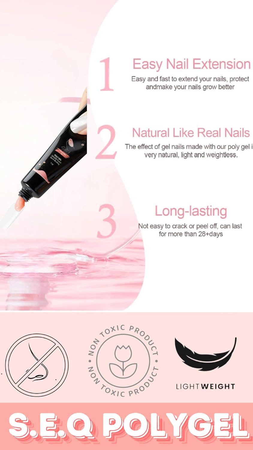Quick.Simple.Easy SEQ Poly Extension Gel SWEET BLISS Nail Enhancement Gel for Beginner & Professional Nail Art Salon, Nail Building Gel, Strengthening Gel, French Manicure, Trendy Nail Art Design GIFT BAG image number 1