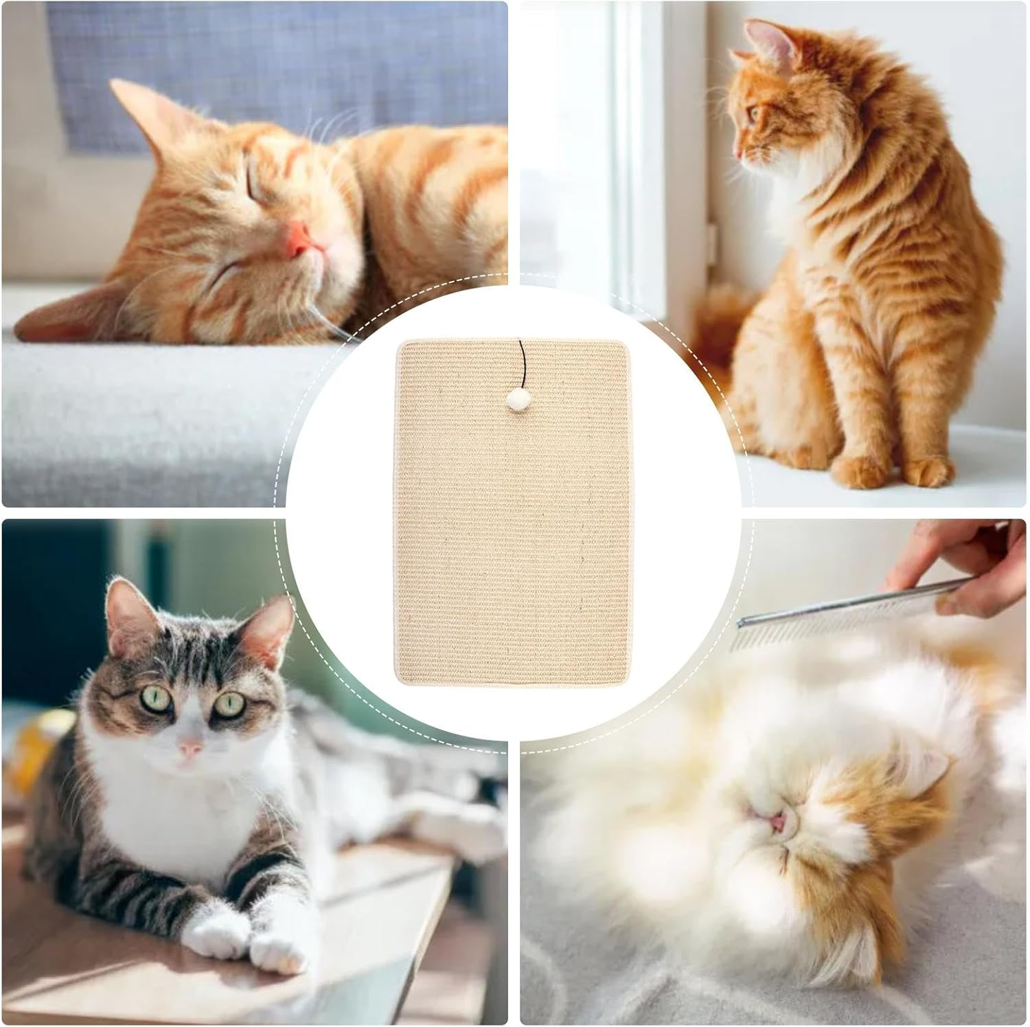 Cat Scratching Mat | Cat Scratcher Pad with Plush Ball,Sisal Fabric Scratcher for Cats, Cat Wall Furniture Protector for Living Room image number 1