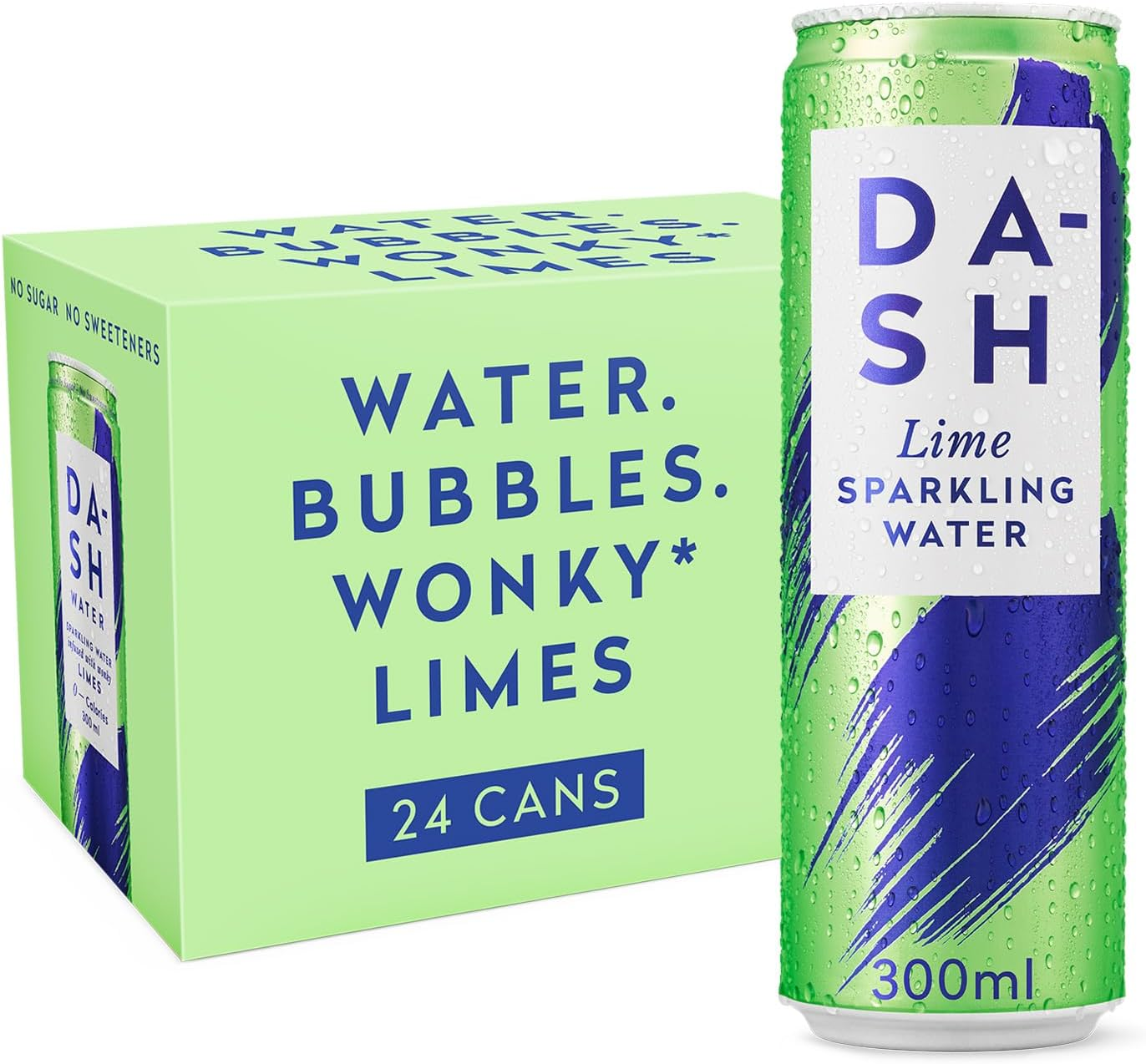 Dash Water Lime - 24 X Lime Flavoured Sparkling Spring Water - NO Sugar, NO Sweetener, NO Calories - Infused with Wonky Fruit (24 X 300Ml Cans)