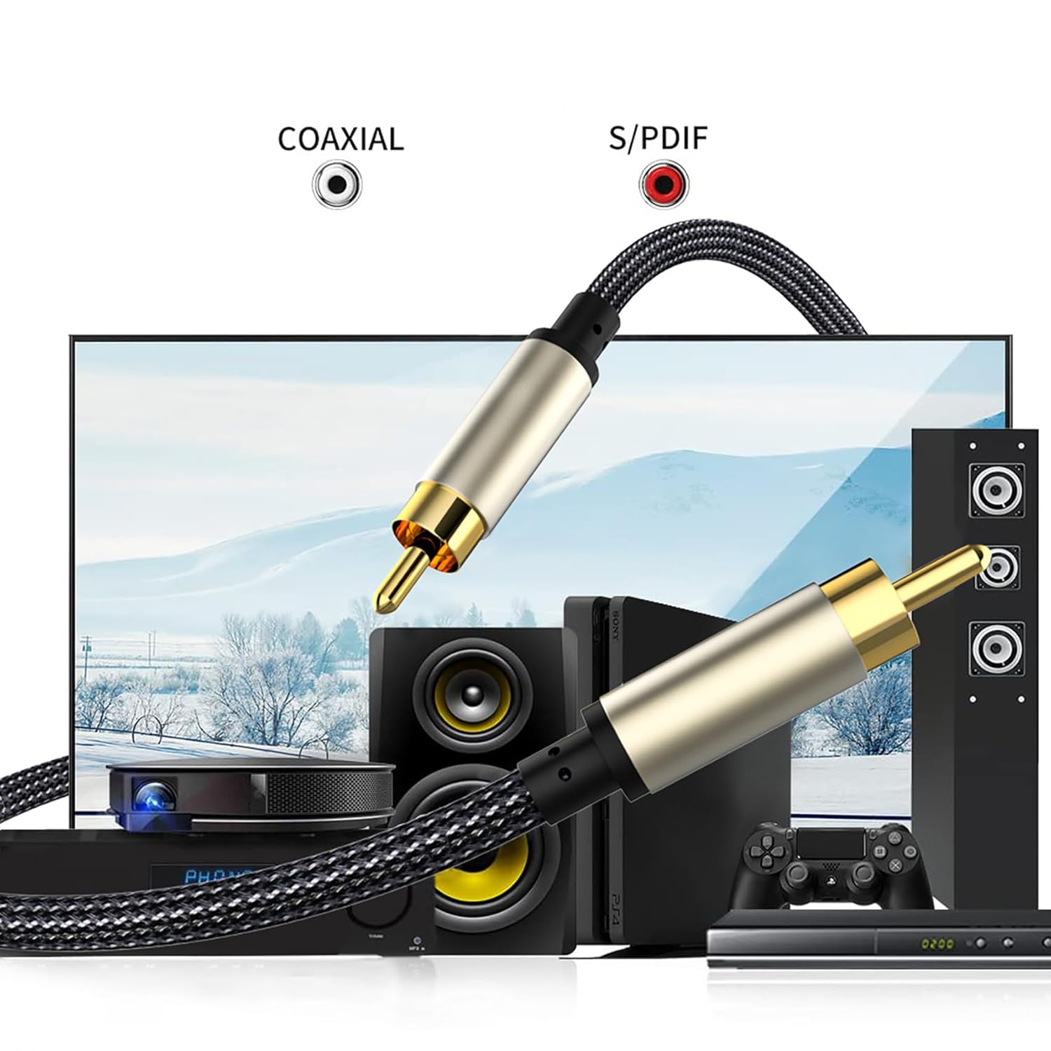 Tunghey 2Pack Subwoofer Cable, Dual Shielded Subwoofer RCA Cable Gold-Plated Connector RCA to RCA Audio Cable Nylon Braided RCA Subwoofer Cable for Amplifiers,Home Theater,Hi-Fi Systems (1.5M) image number 2