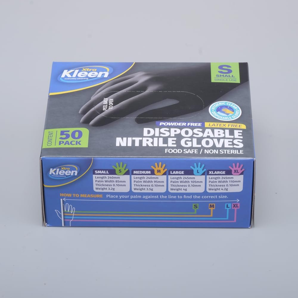 Xtra Kleen Nitrile Powder Free Disposable Gloves, Black, Small (Pack of 50) image number 5