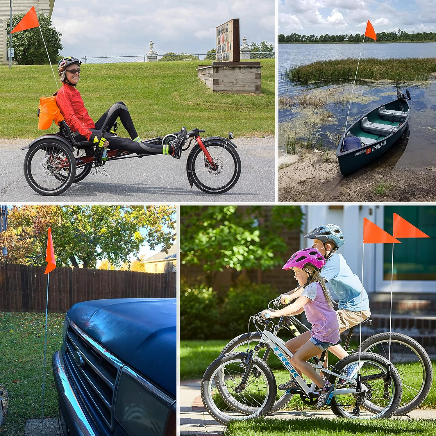 Anley 6Ft Bike Safety Flag with Fiberglass Pole & Mounting Bracket - Adjustable Length, High Visibility & Tear Resistant - Double Sided Bicycle Trailer Safety Flags for Kids & Adults (Orange) image number 2