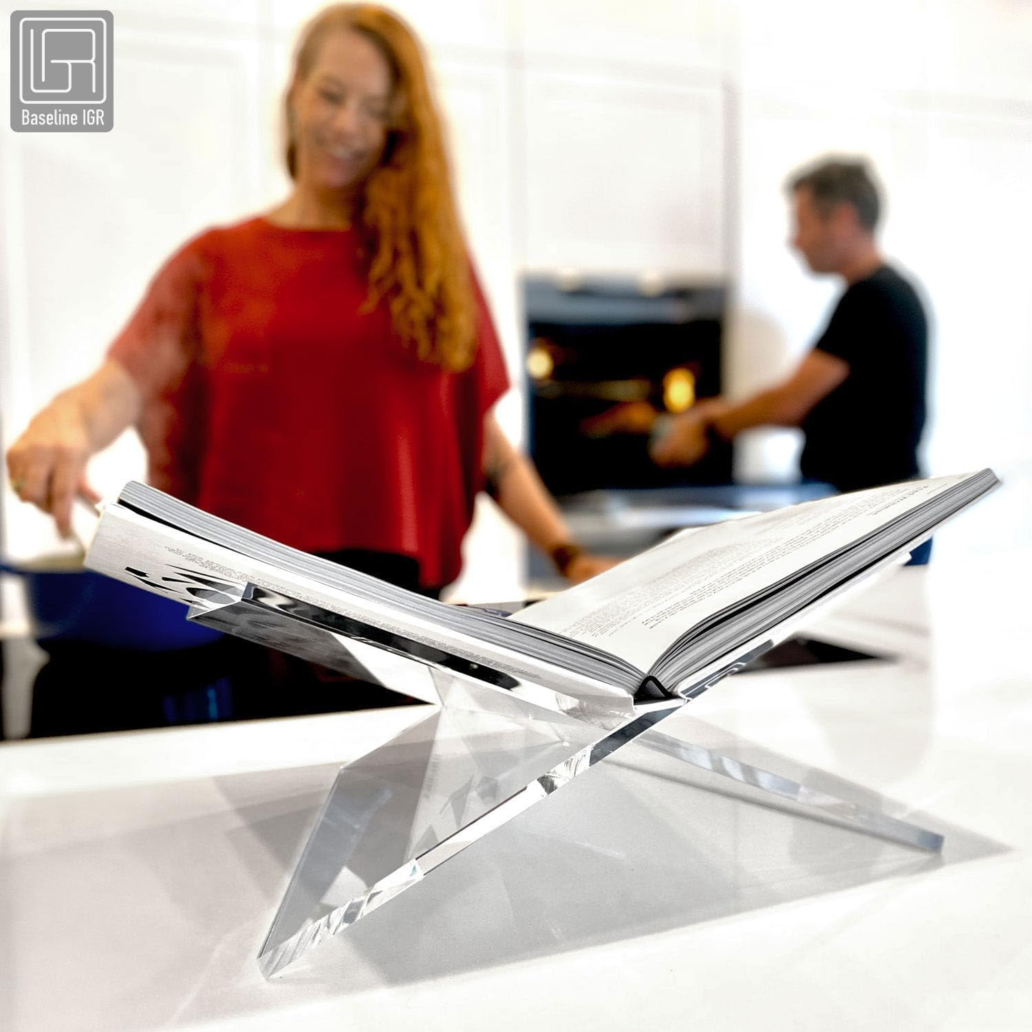 Acrylic Book Stand | Book Display Stand | Large | Angled | Book Holder | Bible Stand | Cookbook Stand | Recipe Holder | Sturdy | Modern Clear Acrylic | for Reading & Displaying Your Favorite Book - White image number 6