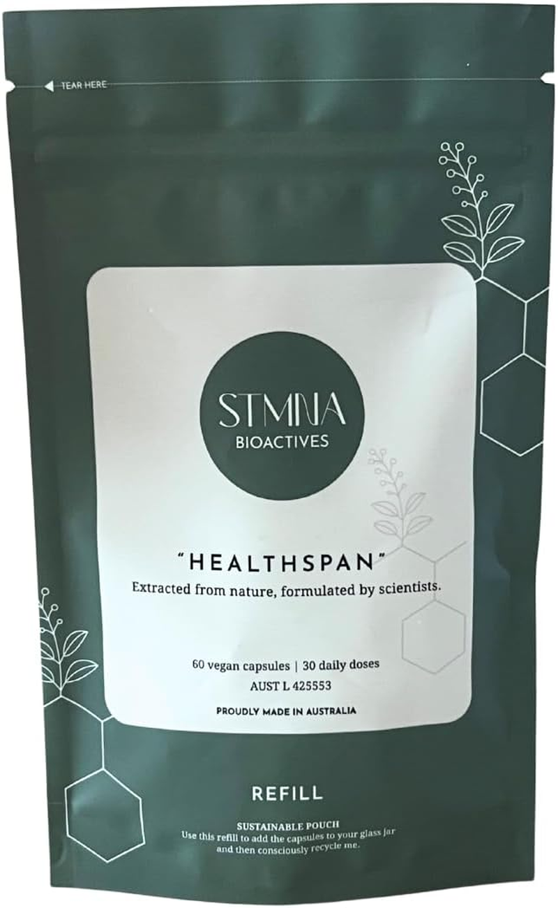 Healthspan Supplement for Longevity (Refill Pouch) - Turmeric, Resveratrol, Ashwagandha | Natural Anti-Inflammatory, Antioxidant & Adaptogen | Cellular & Skin Health - STMNA Bioactives image number 4