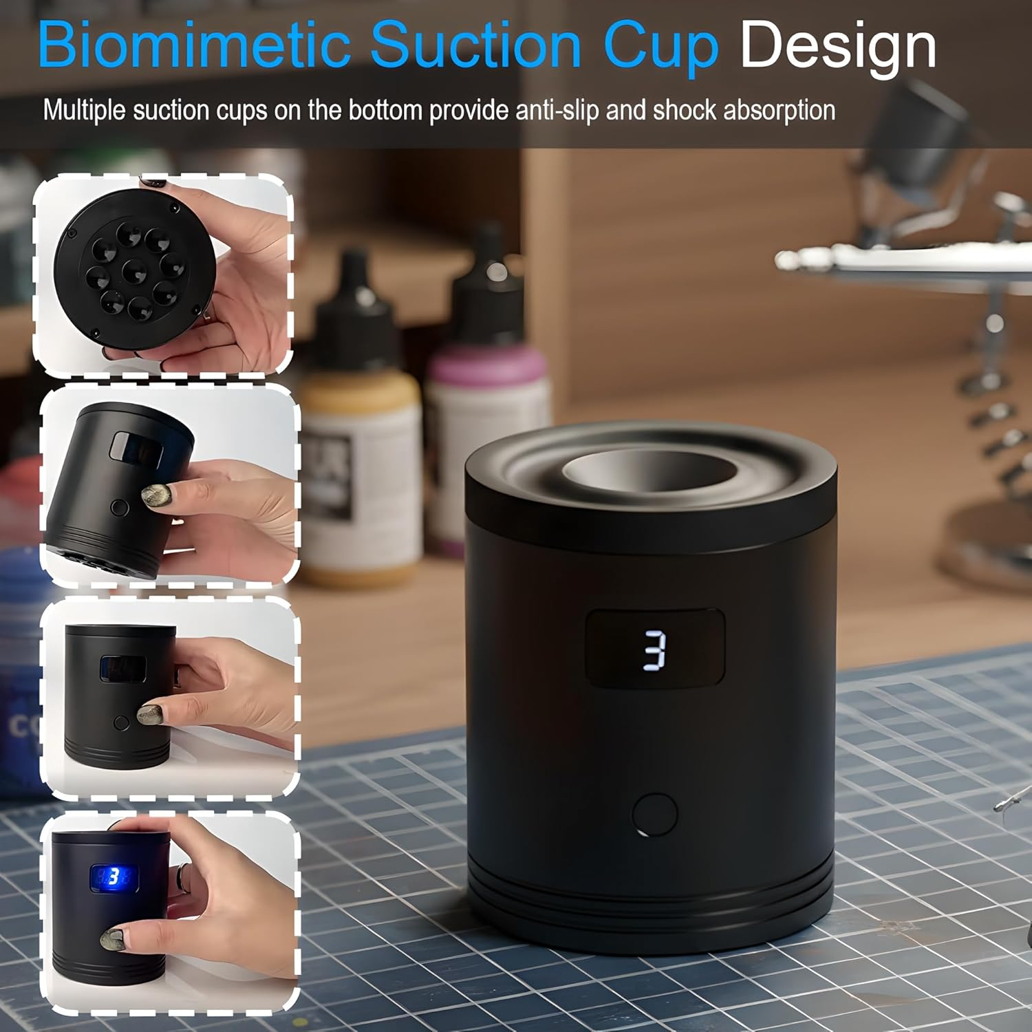 Cordless Vortex Paint Mixer丨With 3-Speed Adjustment & LCD Digital Display & Suction Cup Design, Mini Model Paints Shaker Mix Machine for Acrylic Paint Nail Polish Eyelash Adhesives（1000Mah） image number 5