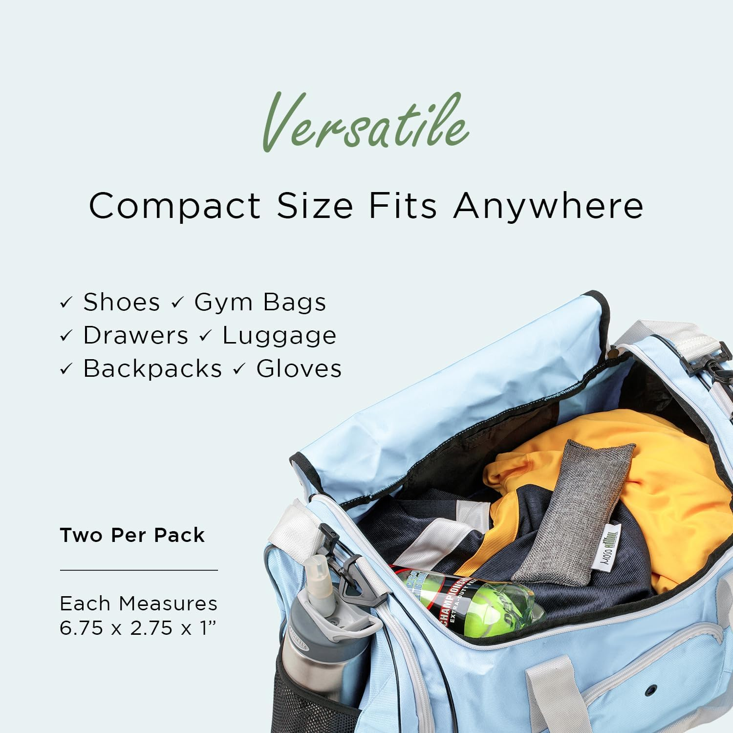 Moso Natural Shoe Deodorizer Insert | Charcoal Odor Absorber for Shoes, Boots, Gym Bag | Unscented Shoe Odor Eliminator | Air Purifying Bags (Two per Pack) image number 2