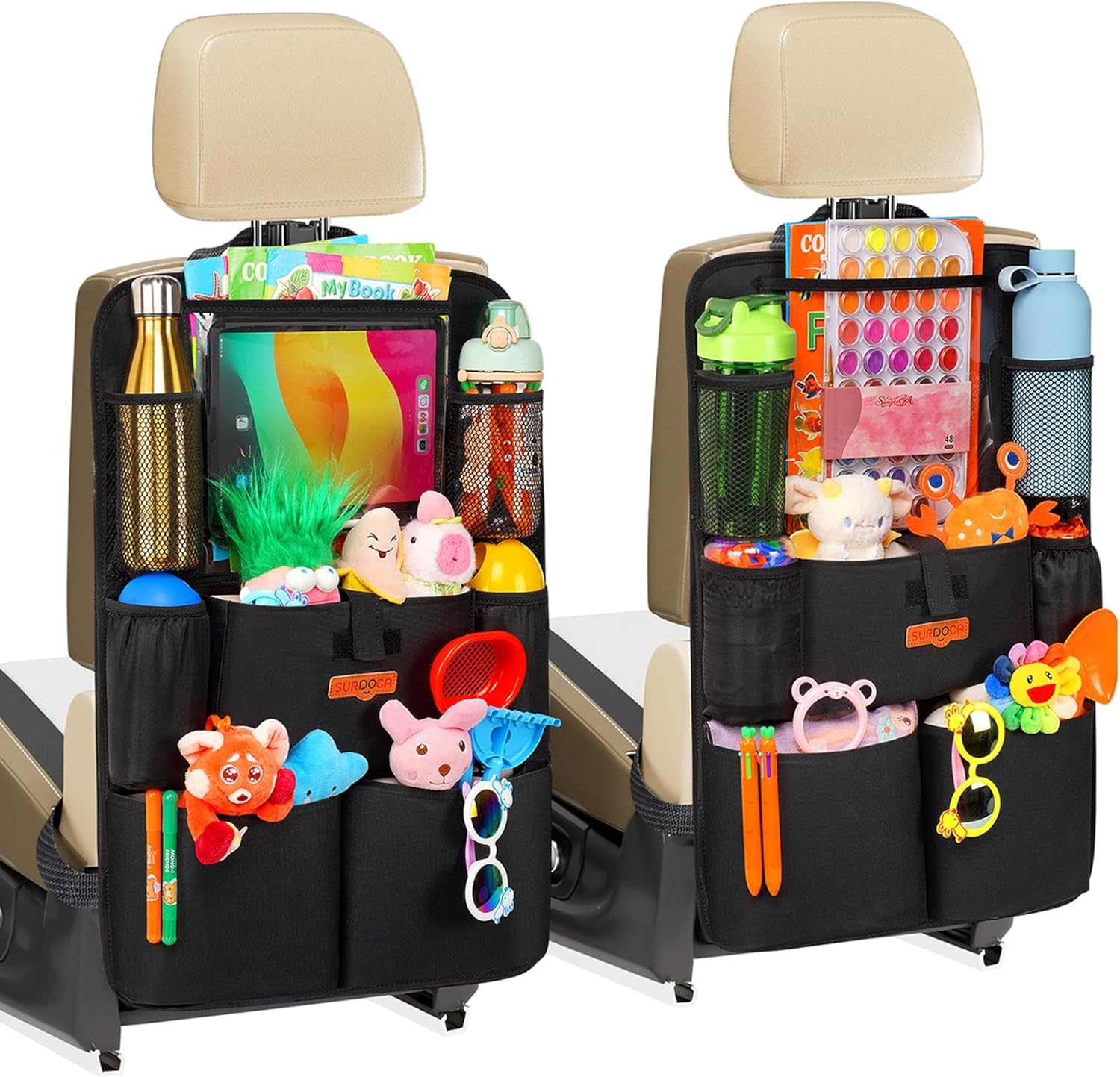 SURDOCA Car Organizer, 4Th Generation Enhanced Car Seat Organizer with 11'' Pvc-Free Tablet Holder, 8 Pockets, Road Trip Essentials for Kids,Car Seat Back Storage Organizer, Gray, 1Pc