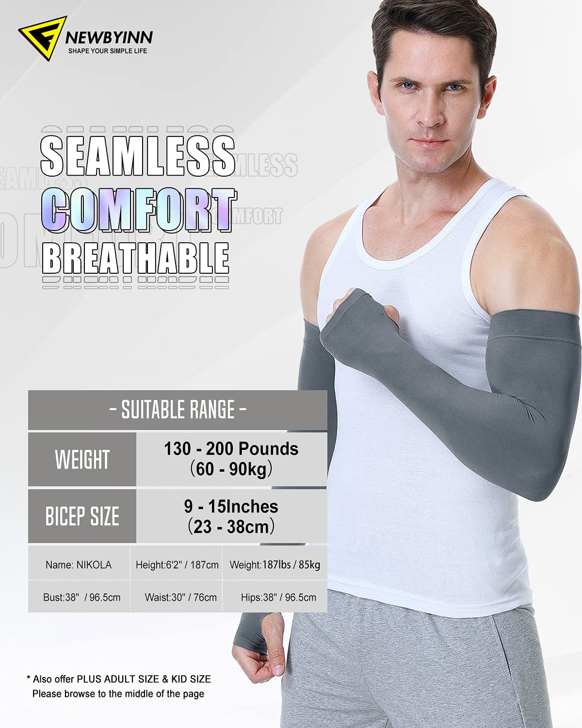 Arm Sleeves with Thumb Hole for Women Men Youth, UV Sun Protection Compression Cooling Sleeves to Cover Arm Tattoo image number 2