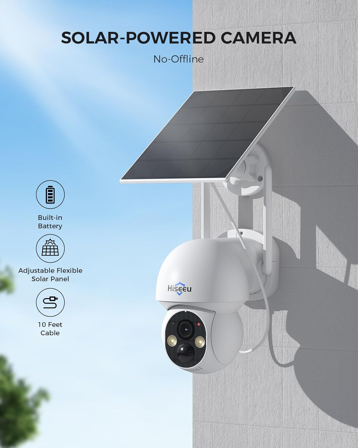 Hiseeu Solar Camera Wireless Outdoor, Home Security Camera System, 2.4G & 5G Wifi, Solar-Powered 4MP 4 Cam-Kit, Color Night Vision, 360&deg; View, Pan & Tilt, 1TB HDD Local Recording, No Subscription image number 2