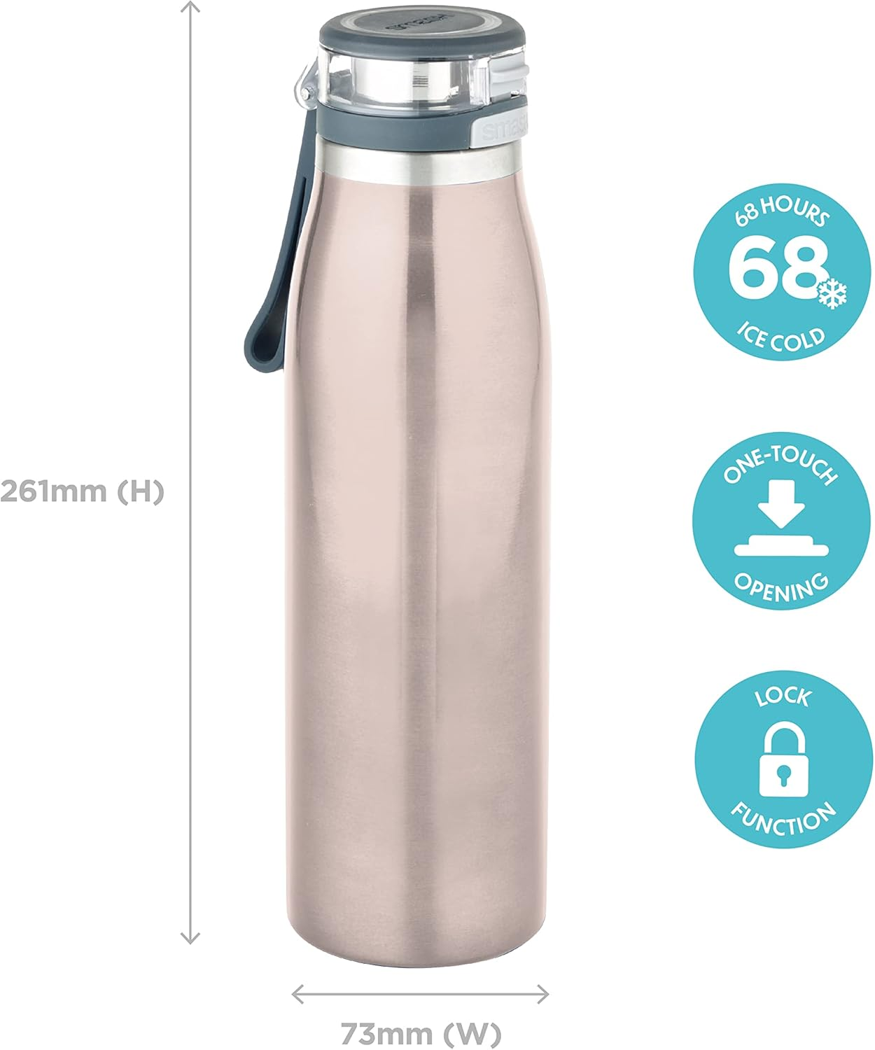 Smash Double Wall One Touch Bottle, Blush, 690 Ml Capacity image number 1